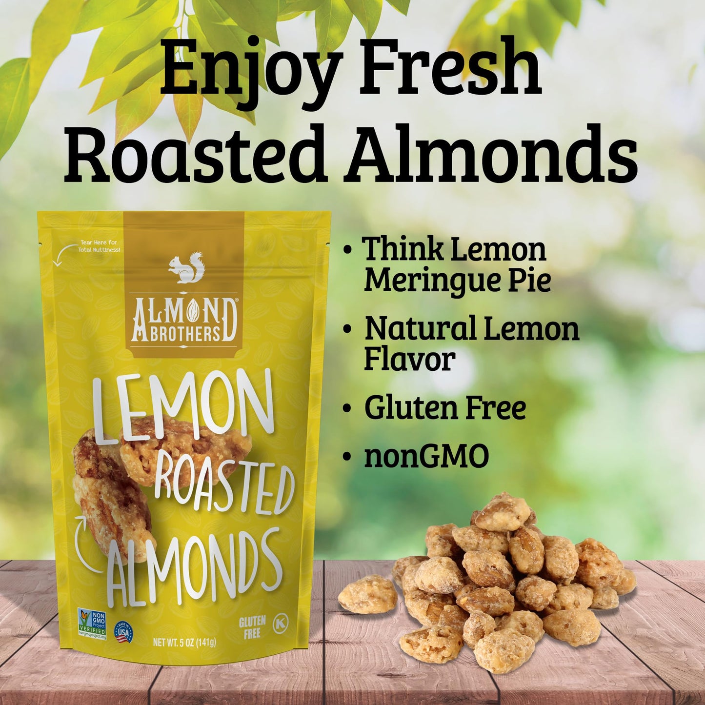 Almond Brothers Roasted Almonds - Pack of 3, 5 oz - Hand Crafted Lemon Glazed Almonds, Gluten-Free, Non-GMO