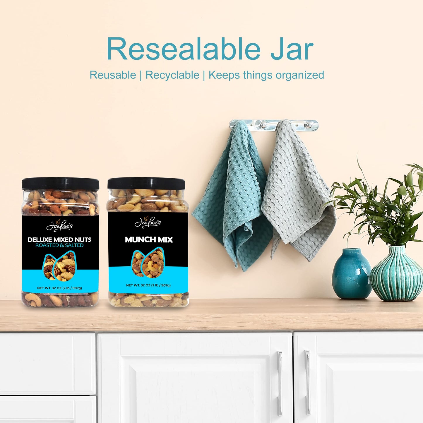 Jaybee’s Roasted Salted Whole Cashews - 32 oz (2 lbs) Resealable Bag - Kosher Protein Snack, Vegan & Keto Friendly - Great for Baking, Cooking