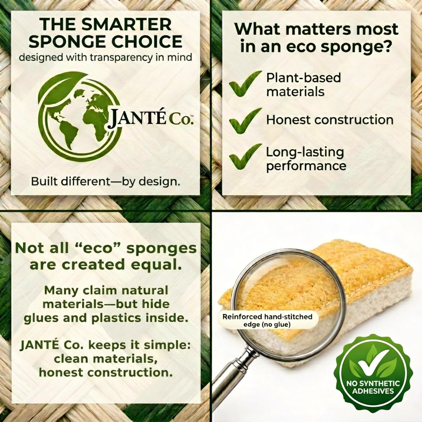 Eco Kitchen Sponges - Plant Based Cellulose & Natural Loofah Scrub Sponge - Biodegradable Dish Sponge - 6 Pack - by Janté Co.