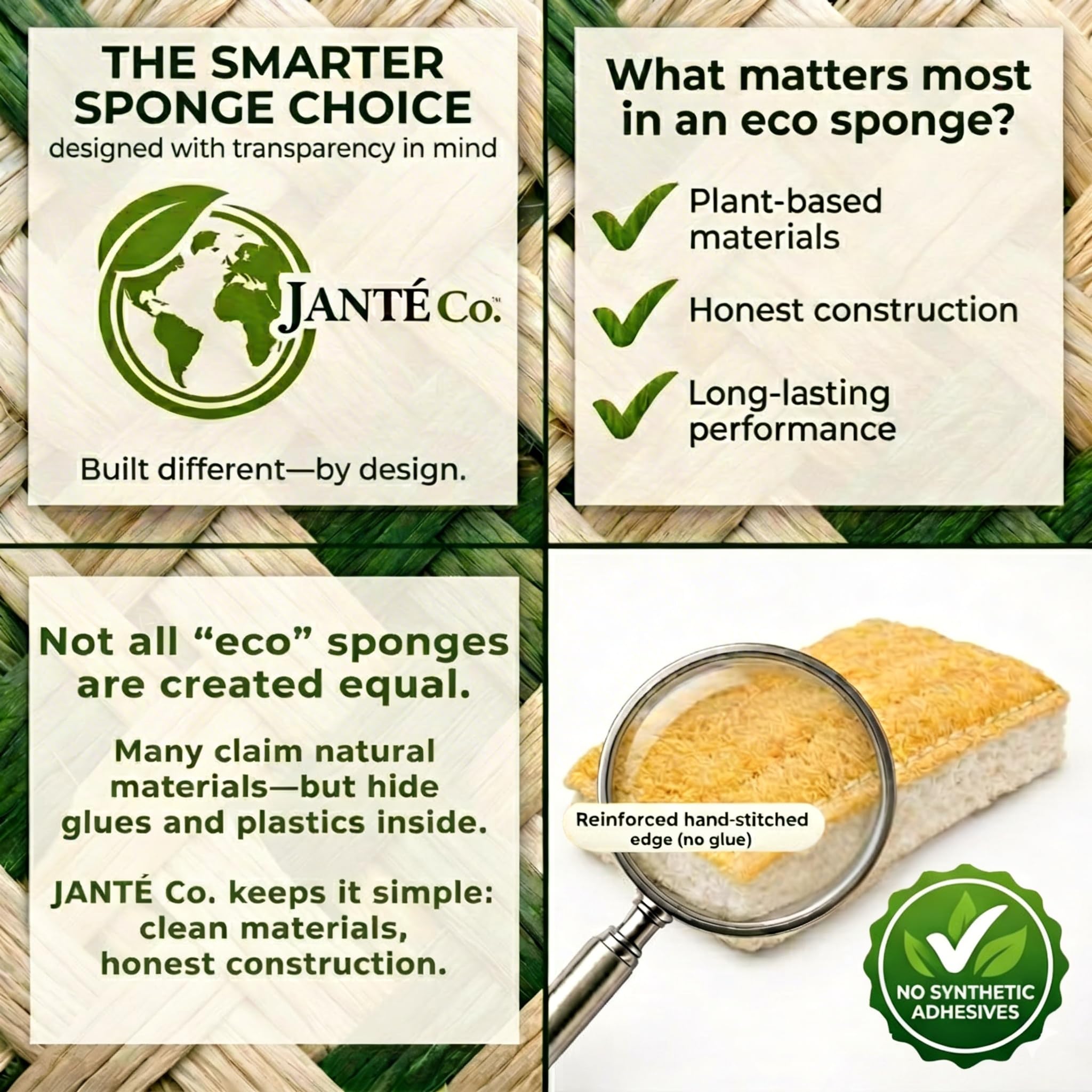 Eco Kitchen Sponges - Plant Based Cellulose & Natural Loofah Scrub Sponge - Biodegradable Dish Sponge - 6 Pack - by Janté Co.