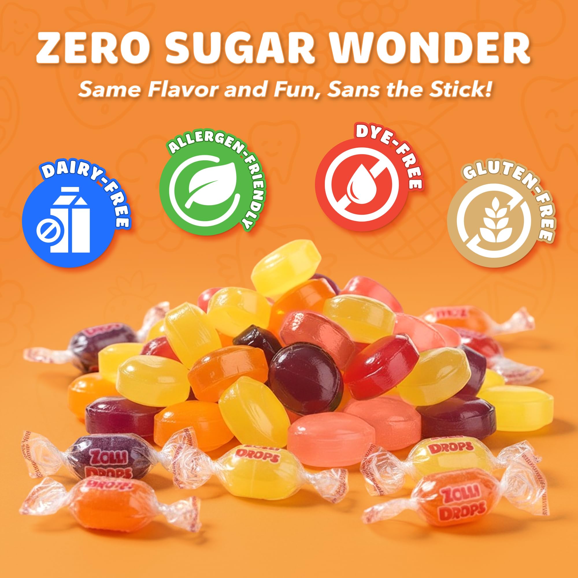 Zollipops Sour Drops, Sugar Free Candy with Xylitol, Dye-Free Hard Candy Drops - Keto & Diabetic-Friendly, Dentist-Approved Treats for Kids (Natural
