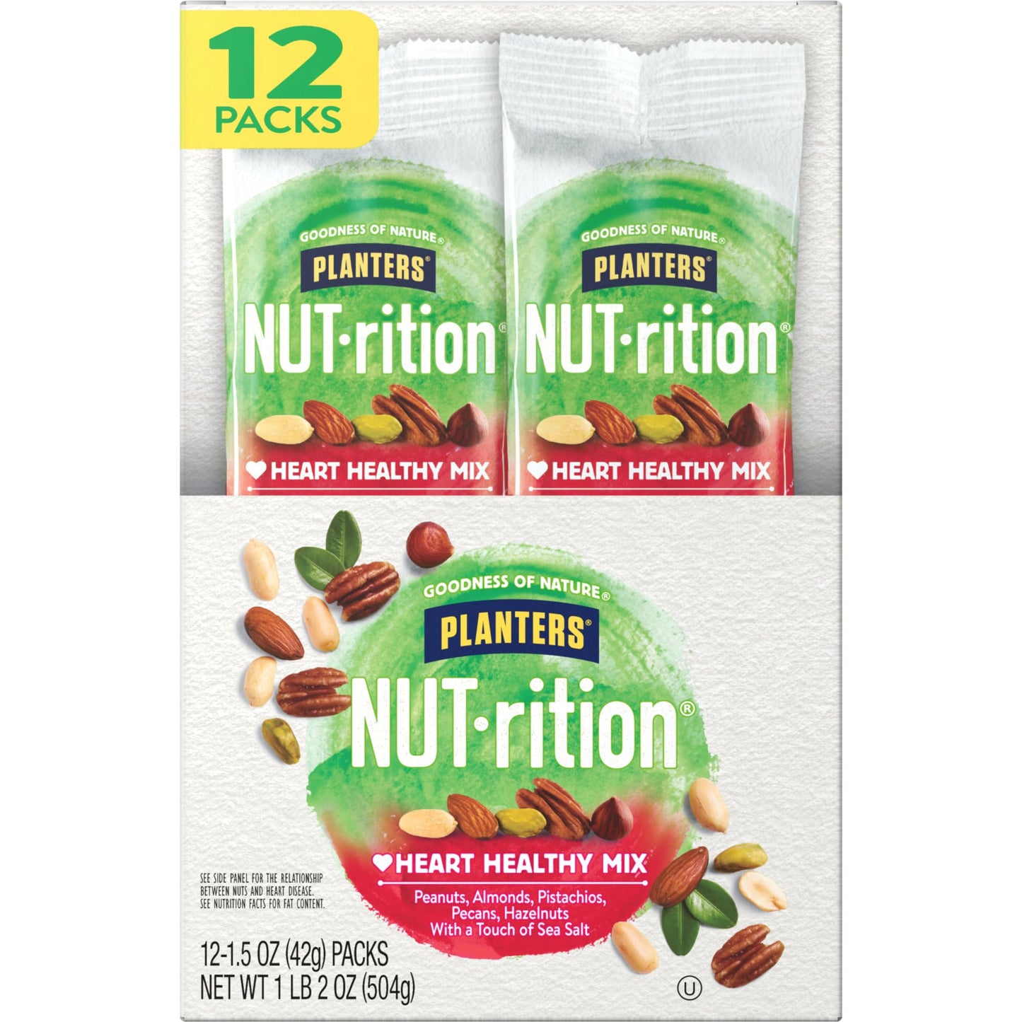 PLANTERS NUT-rition Heart Healthy Mix, 1.5 oz Bags (Pack of 12) - On-the-Go Snack, Work Snack, School Snack and Active Lifestyle Snack - Great Camping