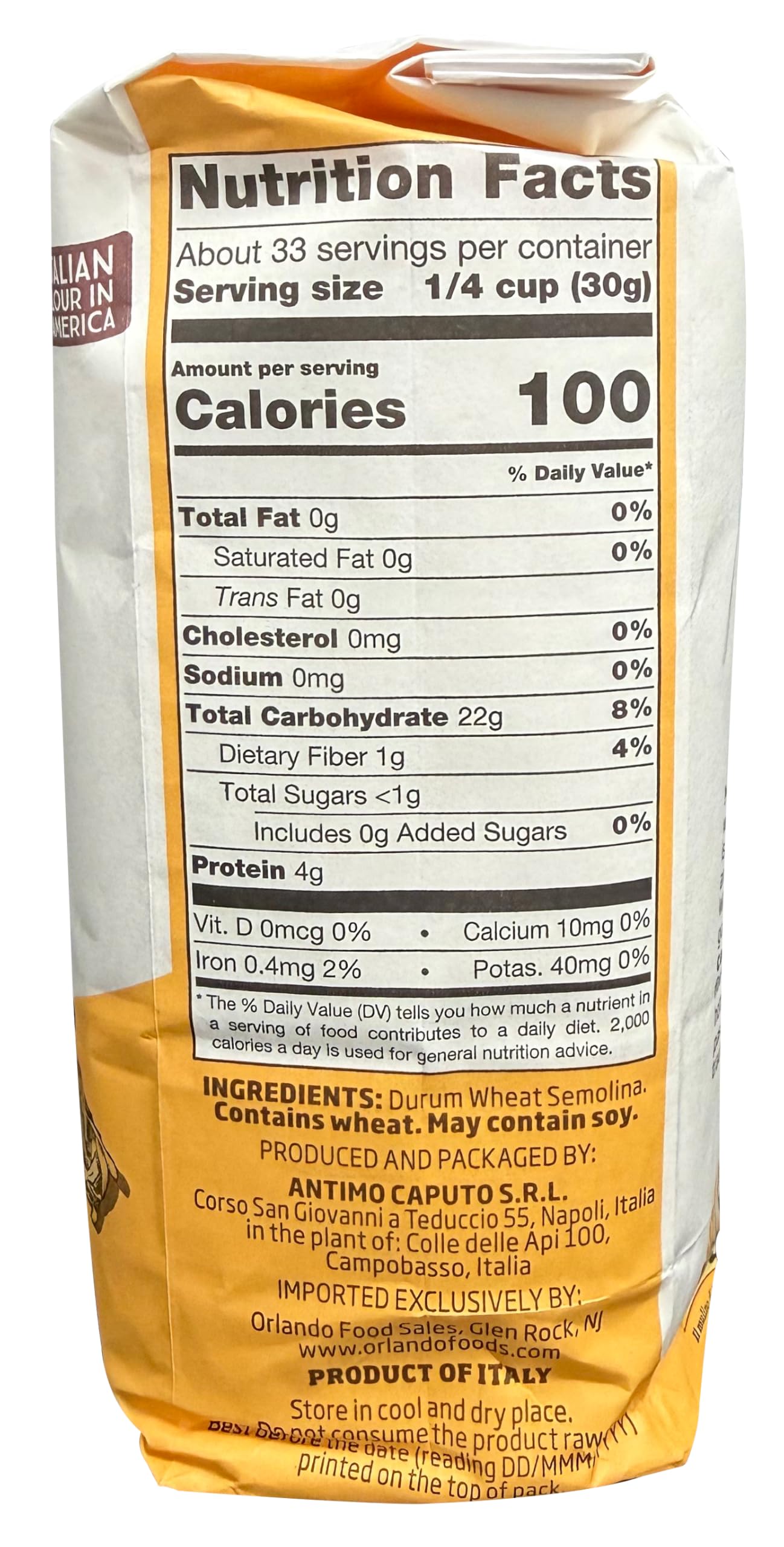Molino Antimo Semolina Semola Flour, 1 Kilo bag , (Pack of 2)