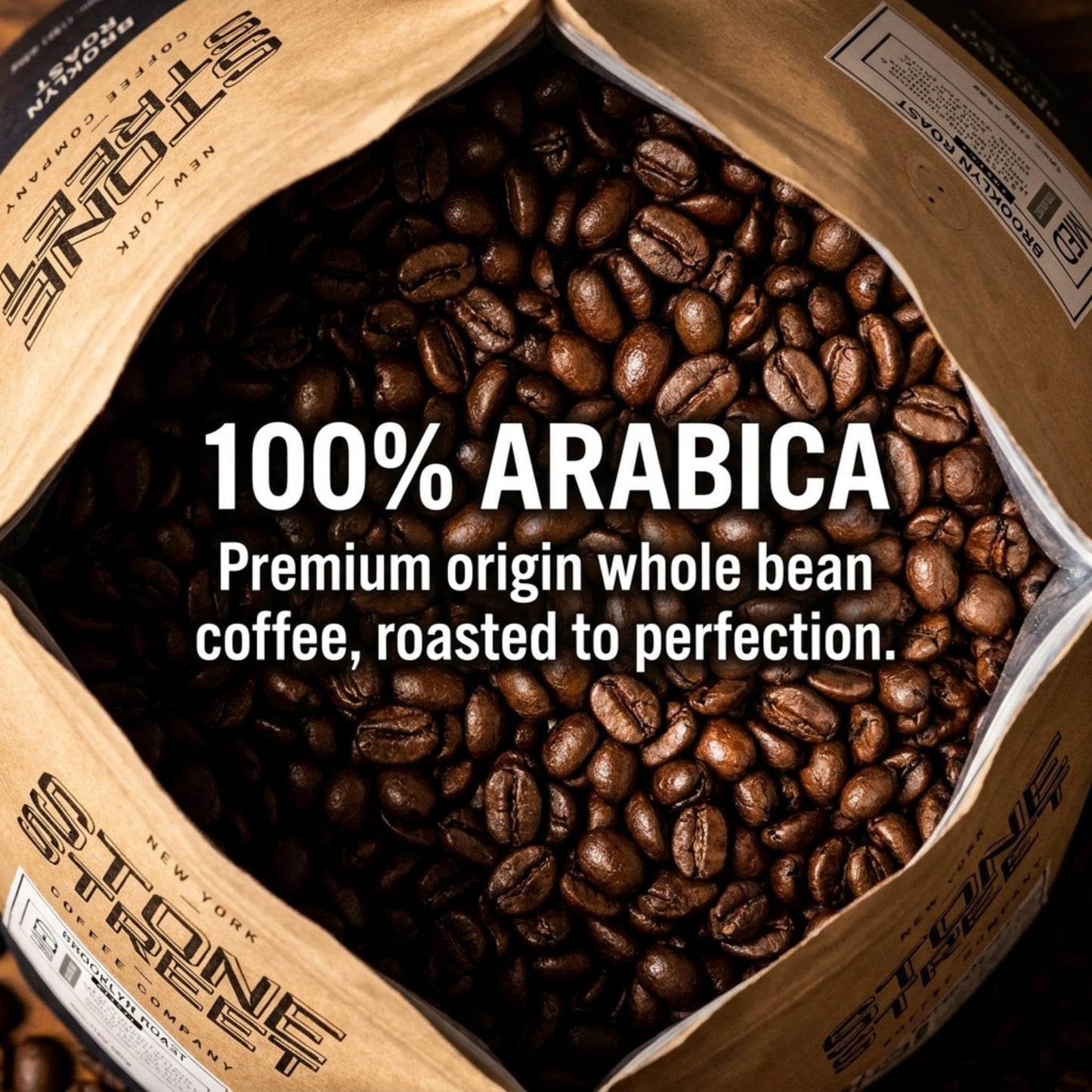 BROOKLYN SIGNATURE BLEND | Whole Bean Coffee | 1 LB Bag | Medium - Dark Roast Level - Bold & Balanced | Premium 100% Arabica Origin