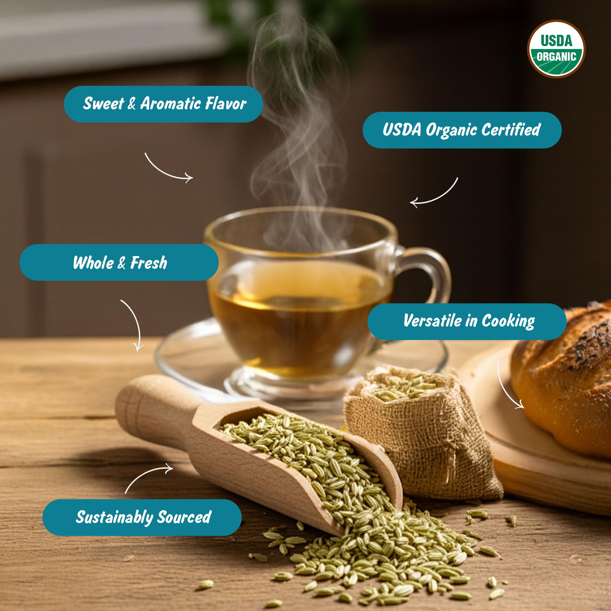 Spice Profile | USDA Organic Fennel Seeds (Whole) | Resealable 4oz Pouch | Saunf | Perfect for Cooking, Teas, Smoothies & Lattes | Sweet & Aromatic
