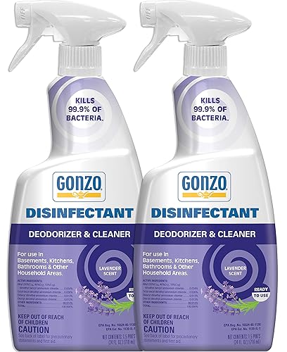 Gonzo Disinfectant Spray & All Purpose Cleaner - 24 Ounce (2 Pack) Lavender - Odor Eliminator, Disinfectant, Flood Fire Water Damage Restoration