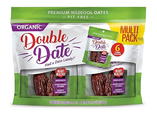Double Date Organic Medjool Dates Multipack, Pitted Medjool dates, Dates Medjool Single Use Packs, Perfect Grab and Go Healthy Snack, Fresh Dates