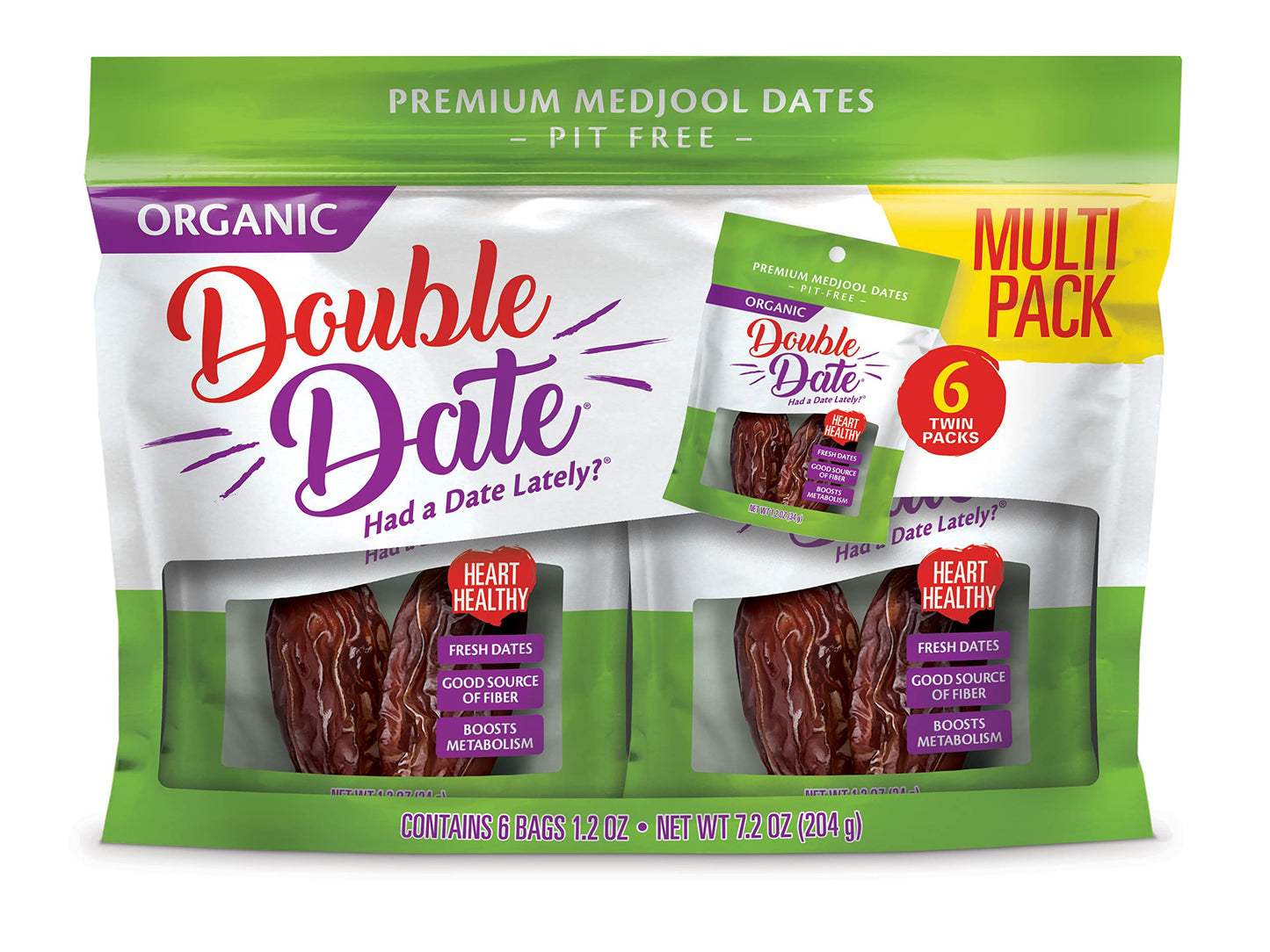 Double Date Organic Medjool Dates Multipack, Pitted Medjool dates, Dates Medjool Single Use Packs, Perfect Grab and Go Healthy Snack, Fresh Dates