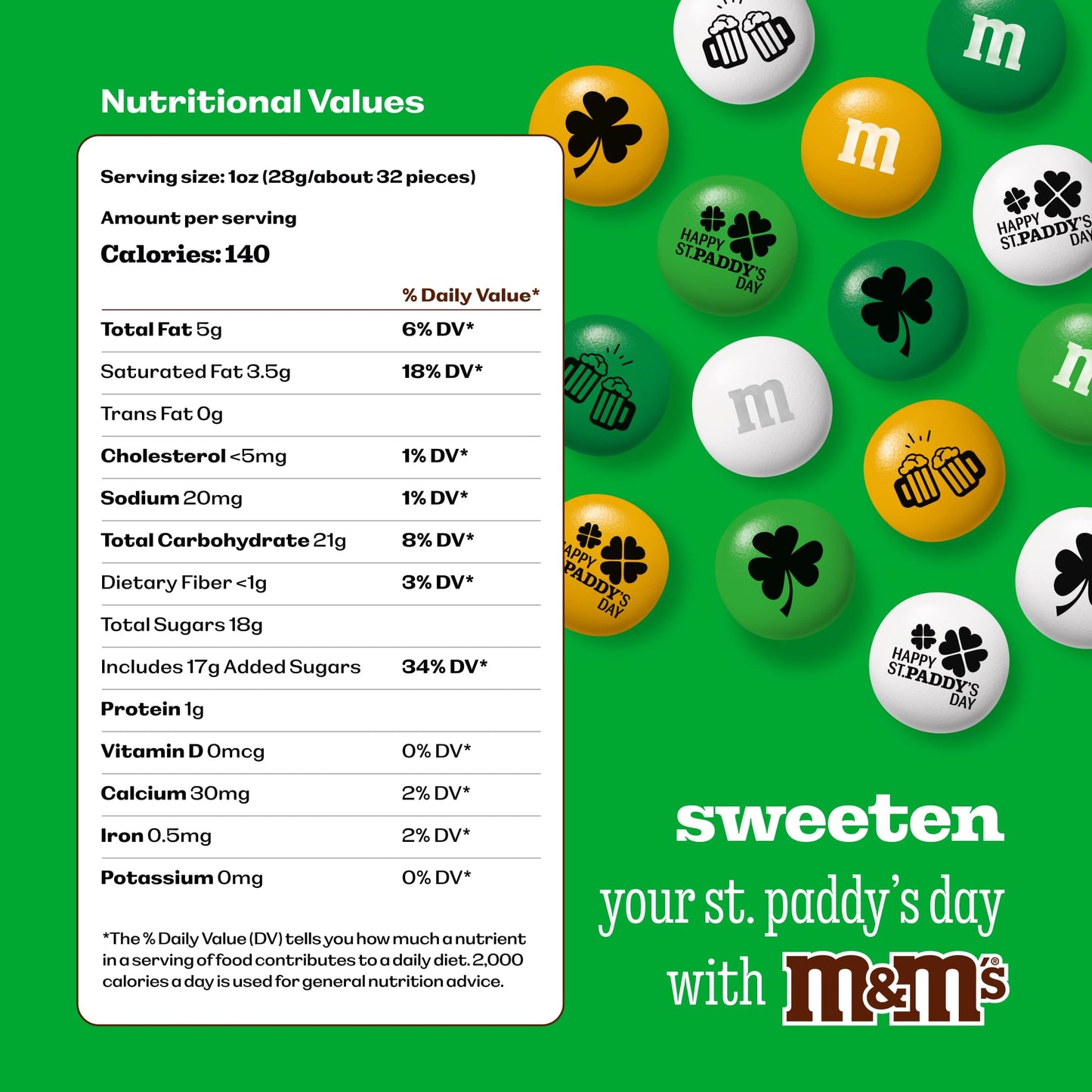 M&M’S WORLD Milk Chocolate St. Patrick's Day Party Favors (30 Pack), Printed M&M'S With St. Patrick's Day Themed Icons, Perfect For St. Patrick's Day