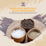 52USA Himalayan White Salt (Coarse Grain) 39 oz + Whole Black Peppercorns 18 oz, Salt and Pepper Grinder, Black Peppercorn Refil, Sea Salt for Grinder
