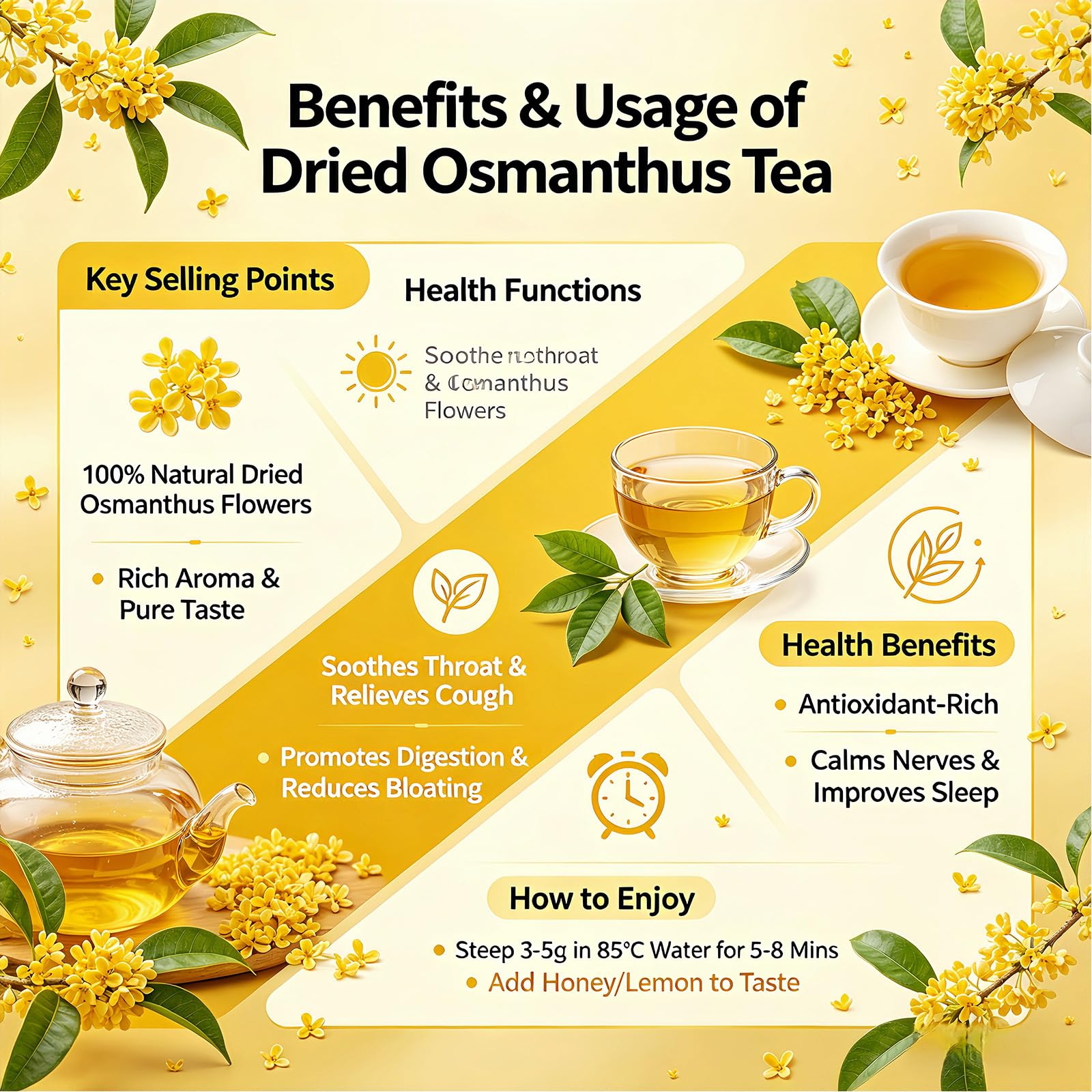 Dried Osmanthus Flowers 1.2oz - Fragrant Loose Leaf for Tea, Baking & Infusions - Premium Grade - 35 g