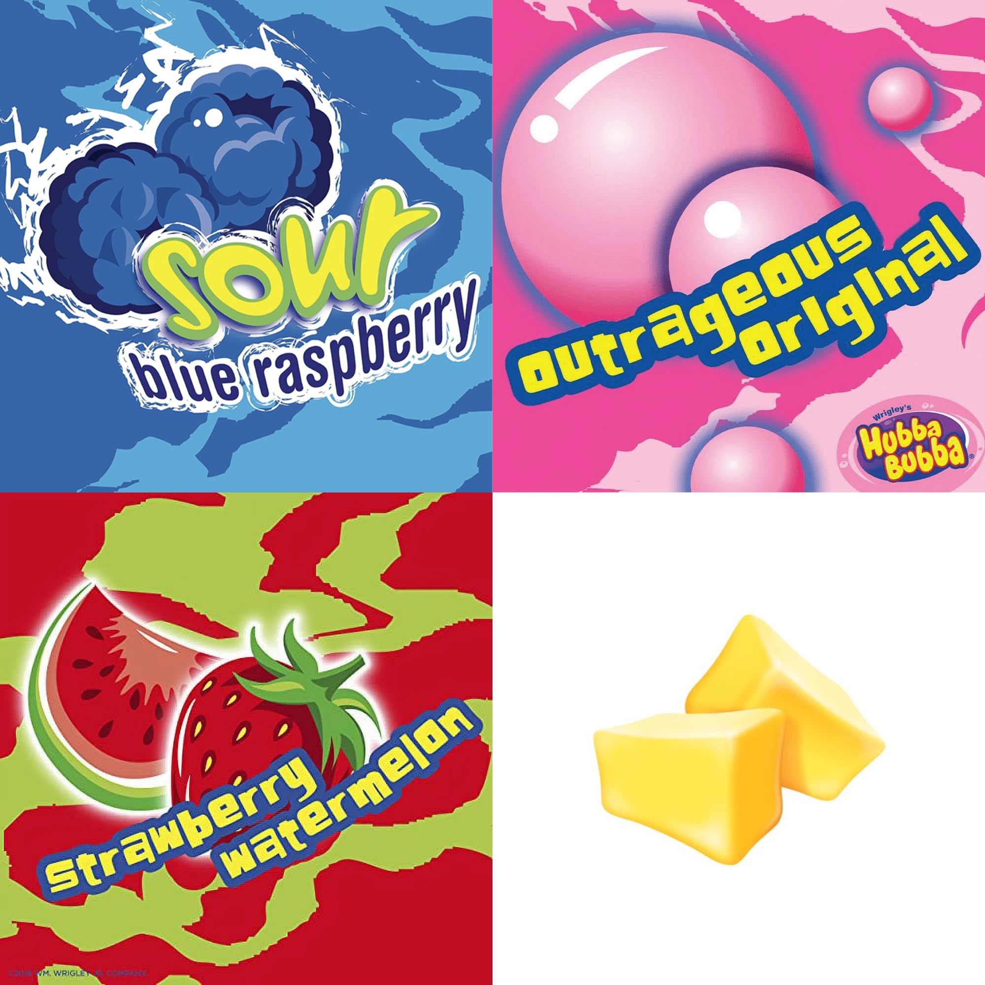 Gum Variety 8 Pack- Including 2 Packs Each of 4 Flavors- Max Strawberry Watermelon, Sour Blue Raspberry, Outrageous Original, and Juicy Fruit Original