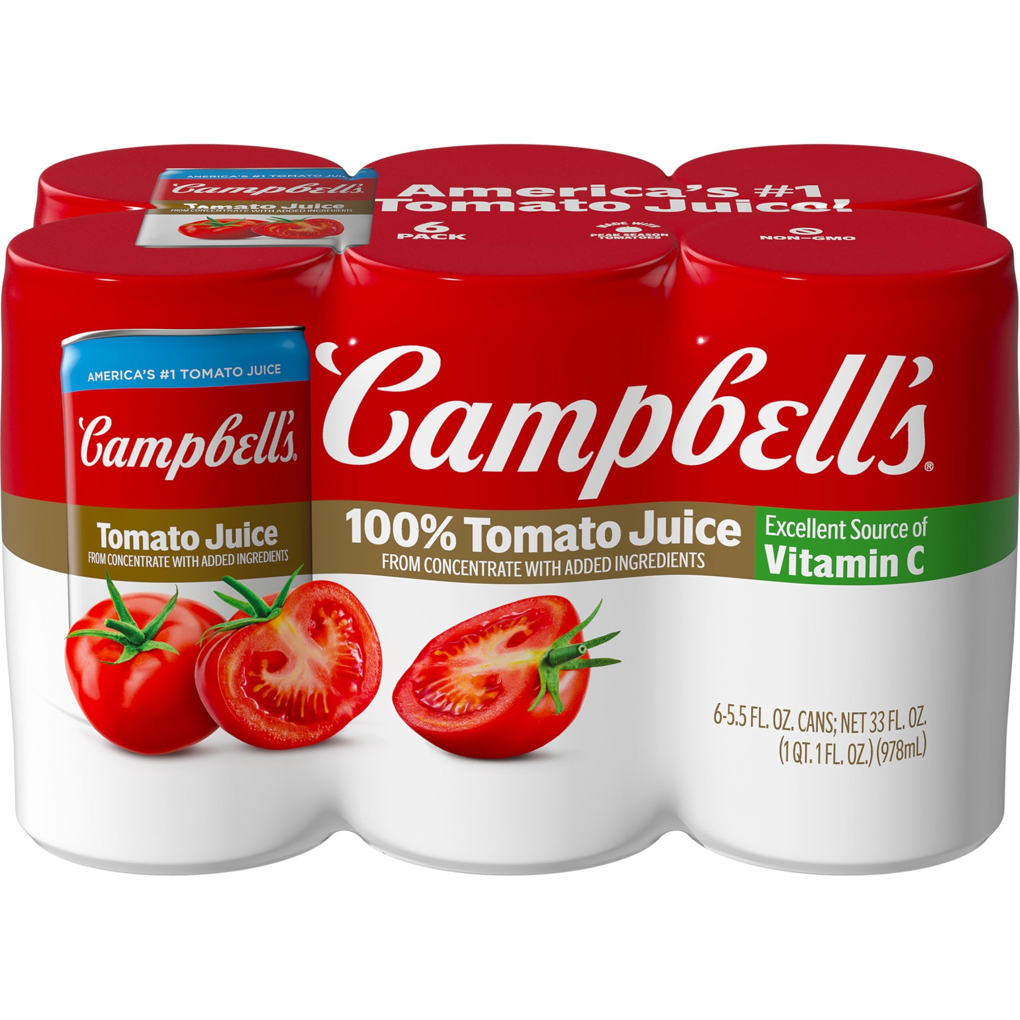 Campbell's 100% Tomato Juice, 5.5 fl oz Can (6 Pack)