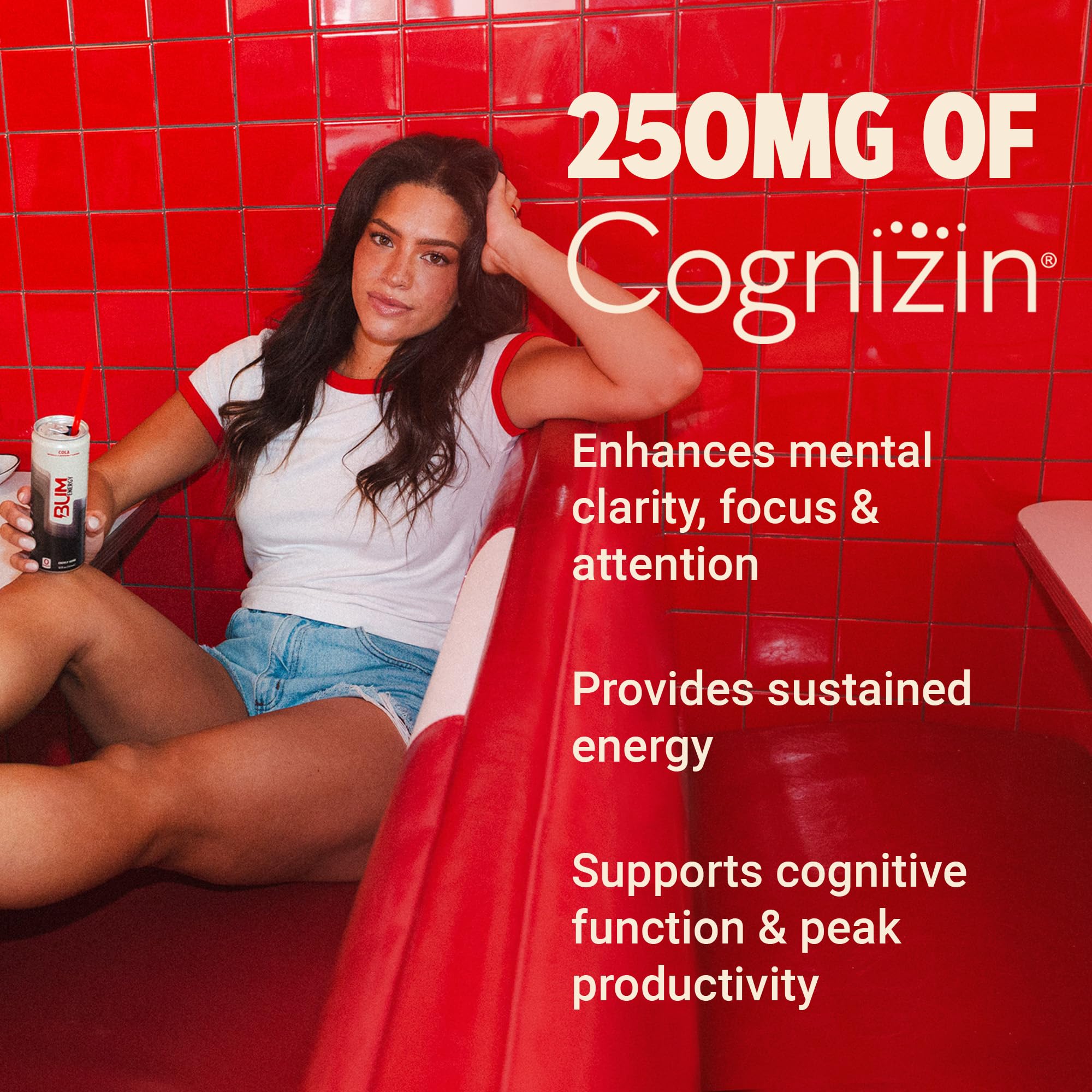 BUM Sugar-Free Energy Drink, Cola - Lightly Carbonated & No Artificial Colors, Natural Caffeine & Citicoline for Energy & Focus, Brain Boost & Workout