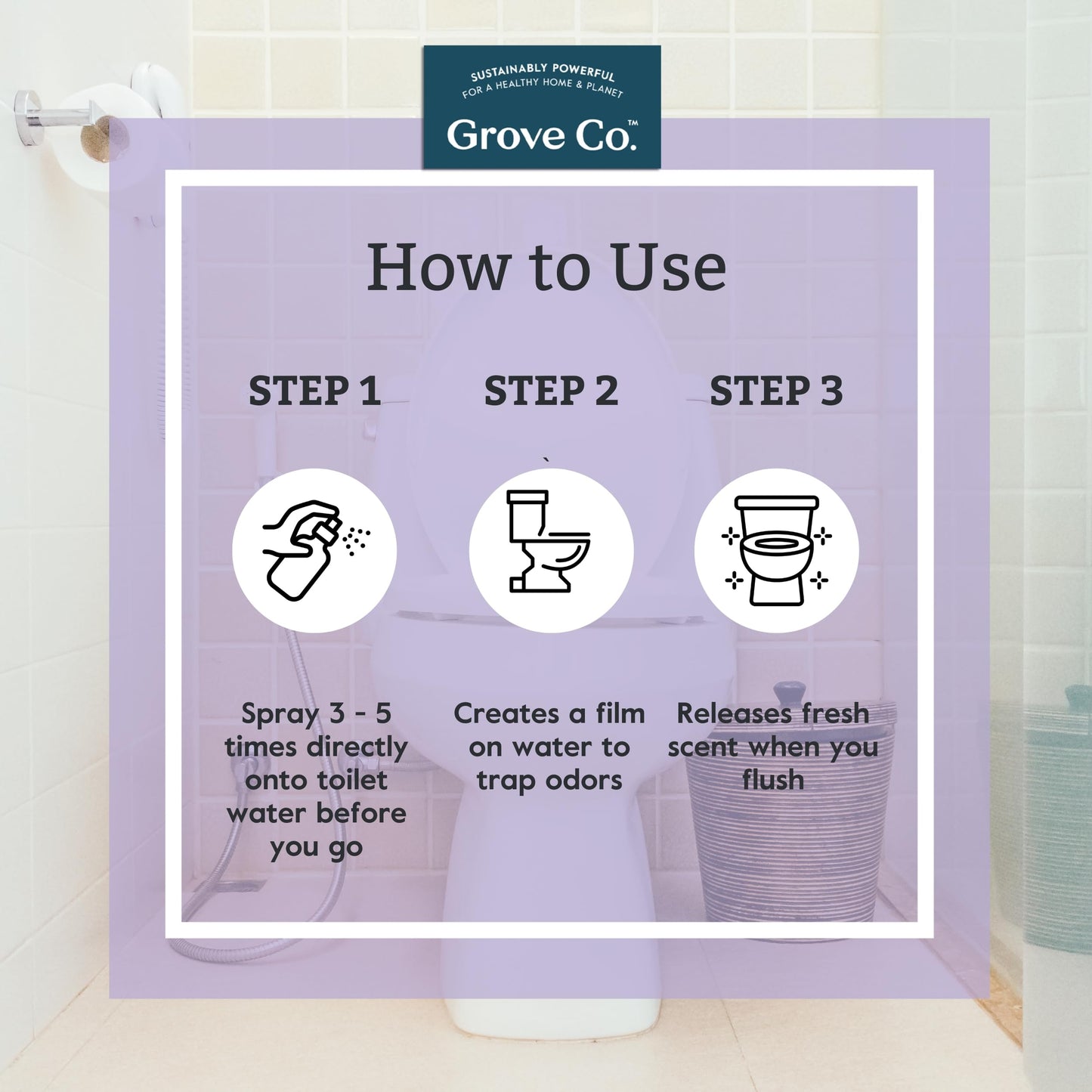 Grove Co. Toilet Spray, Clear the Air Bathroom Spray Air Freshener (2 fl oz) Odor Eliminator for Strong Odor, 100% Natural Lavender Blossom Scent