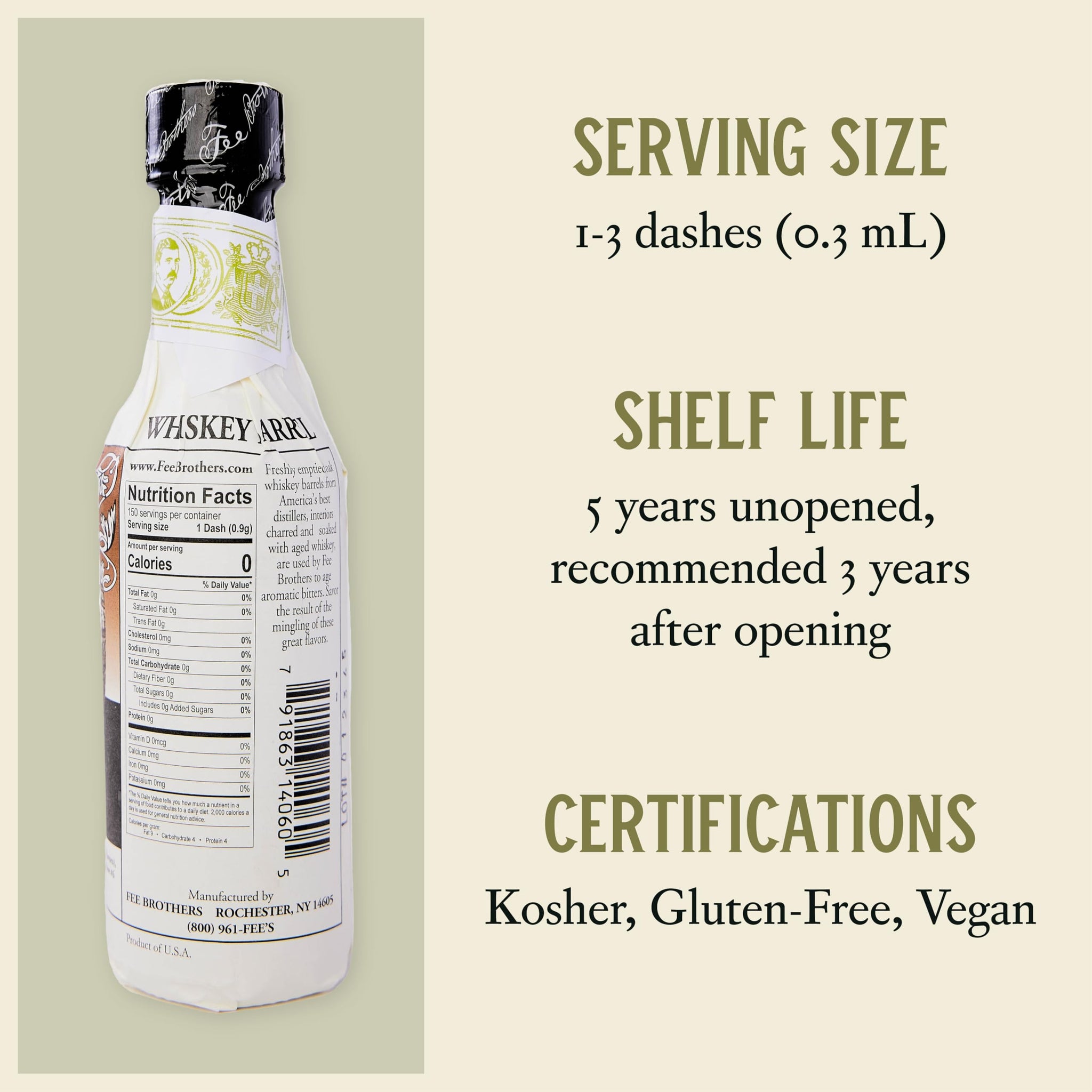Fee Brothers Whiskey Barrel-Aged Cocktail Bitters - Aromatic Cocktail Mixer & Concentrated Flavoring, Gluten Free, Vegan-Friendly, 5 fl oz