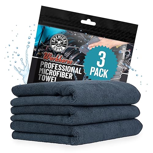 Chemical Guys Workhorse Professional Grade Microfiber Towels for Cars - Black 16x16 Inch Microfiber Cleaning Cloths for Home & Pet Drying, Soft