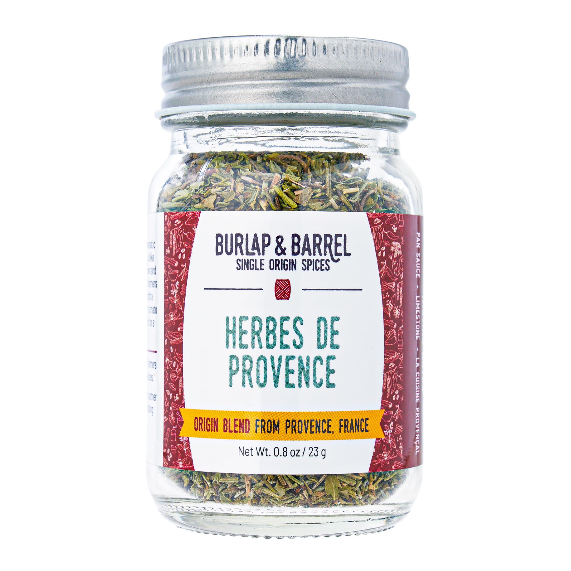 Burlap & Barrel Herbes de Provence - Iconic Herb Blend Grown & Blended in France - Herbes de Provence Seasoning - As Seen on Shark Tank - 0.8oz Glass
