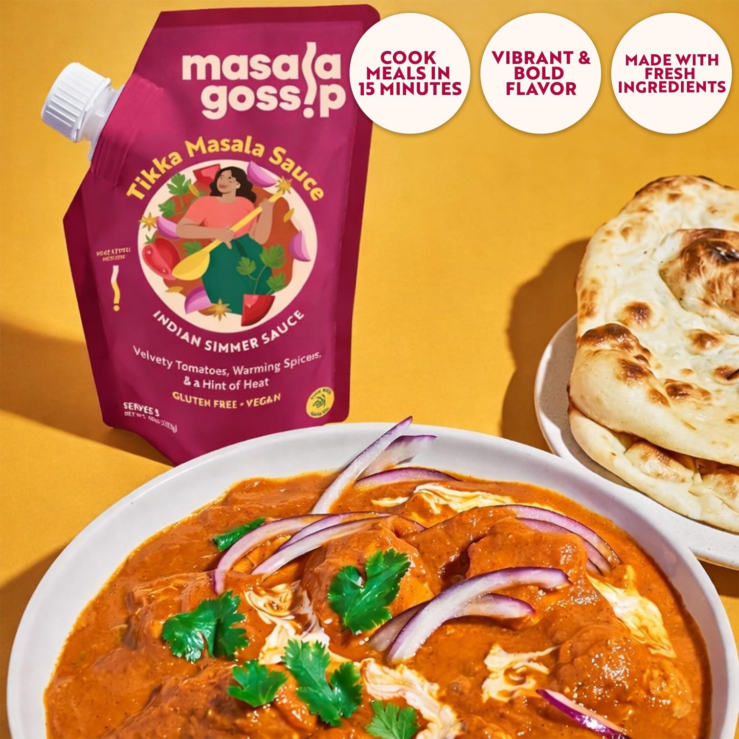 Masala Gossip Tikka Masala Simmer Sauce 10 oz - Authentic Curry Sauce - Plant-Based, Gluten-Free, Seed Oil Free, No Artificial Preservatives - 10 oz