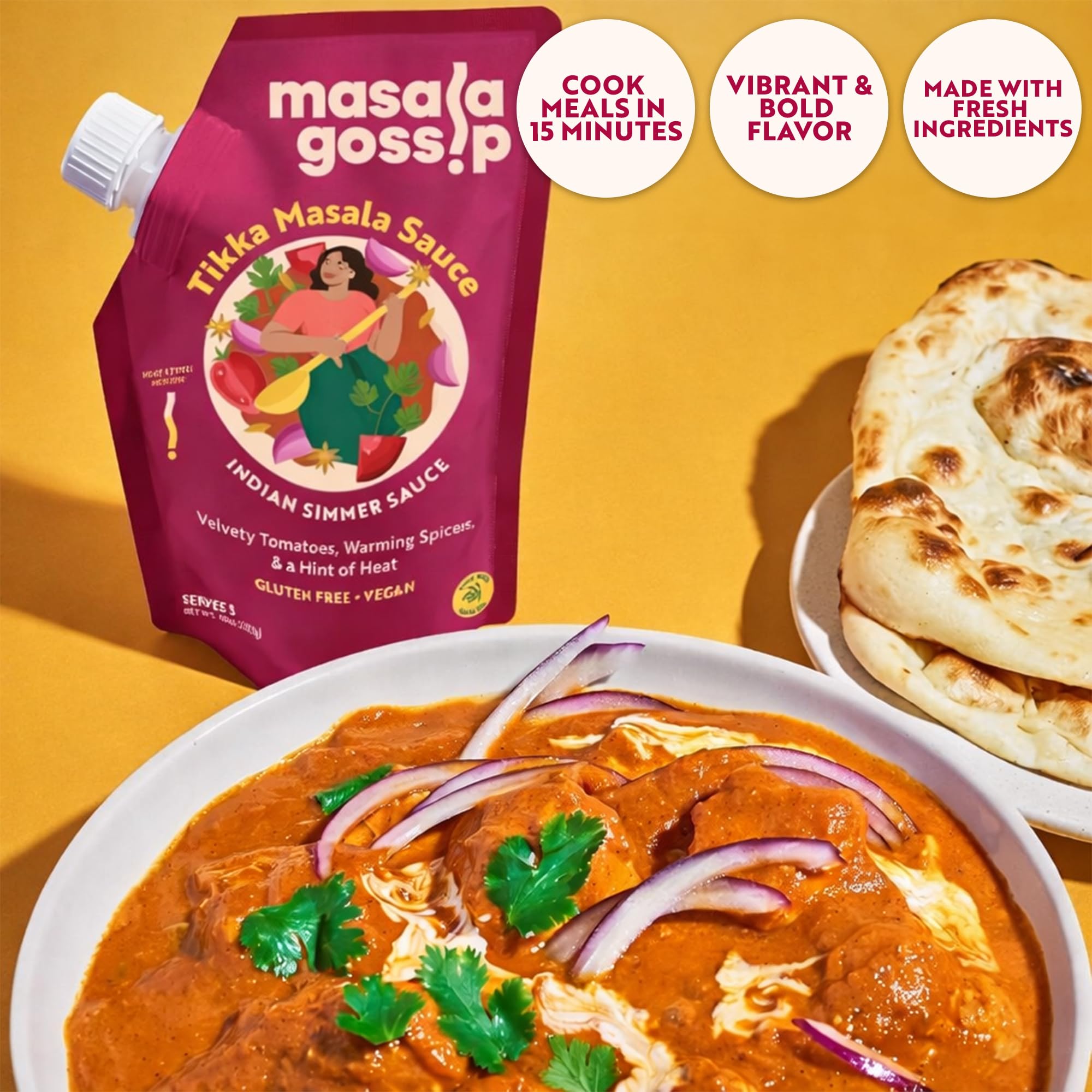 Masala Gossip Tikka Masala Simmer Sauce 10 oz - Authentic Curry Sauce - Plant-Based, Gluten-Free, Seed Oil Free, No Artificial Preservatives - 10 oz