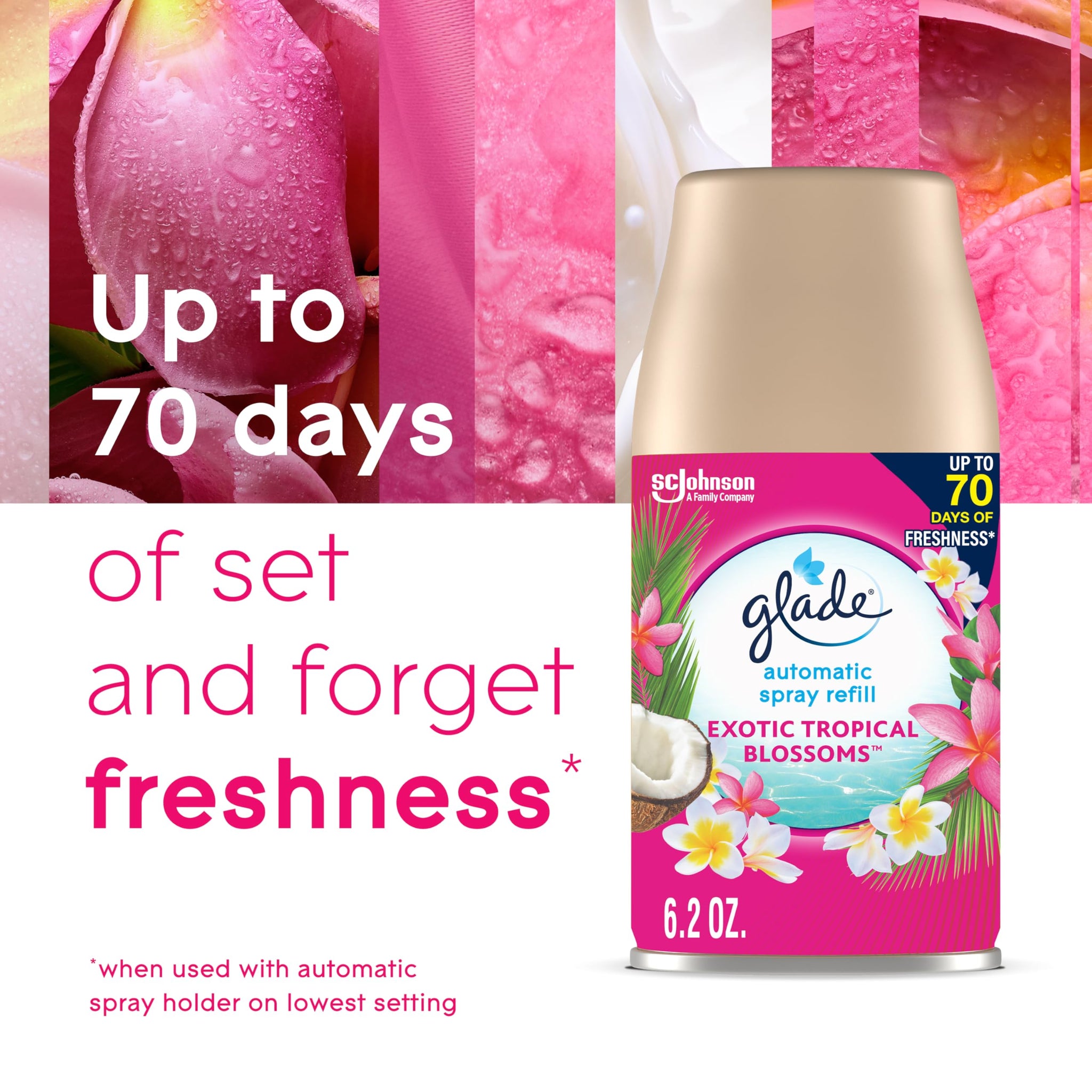 Glade Automatic Spray Refill, Exotic Tropical Blossoms, Scented Air Freshener for Home and Bathroom, 6.2 Oz, 2 Count