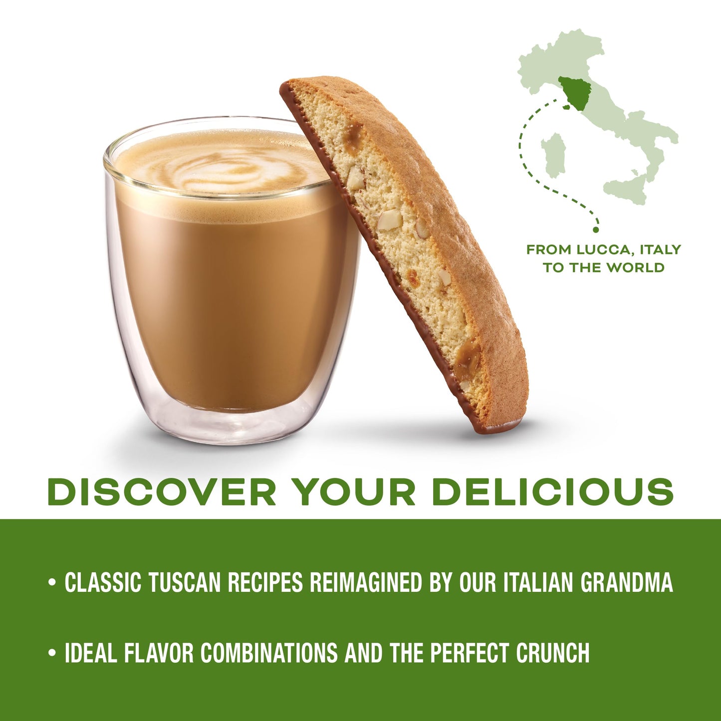 Nonni's Toffee Almond Biscotti Italian Cookies - Italian Biscotti Cookies - Biscotti Individually Wrapped - Dipped in Milk Chocolate - w/ Almonds