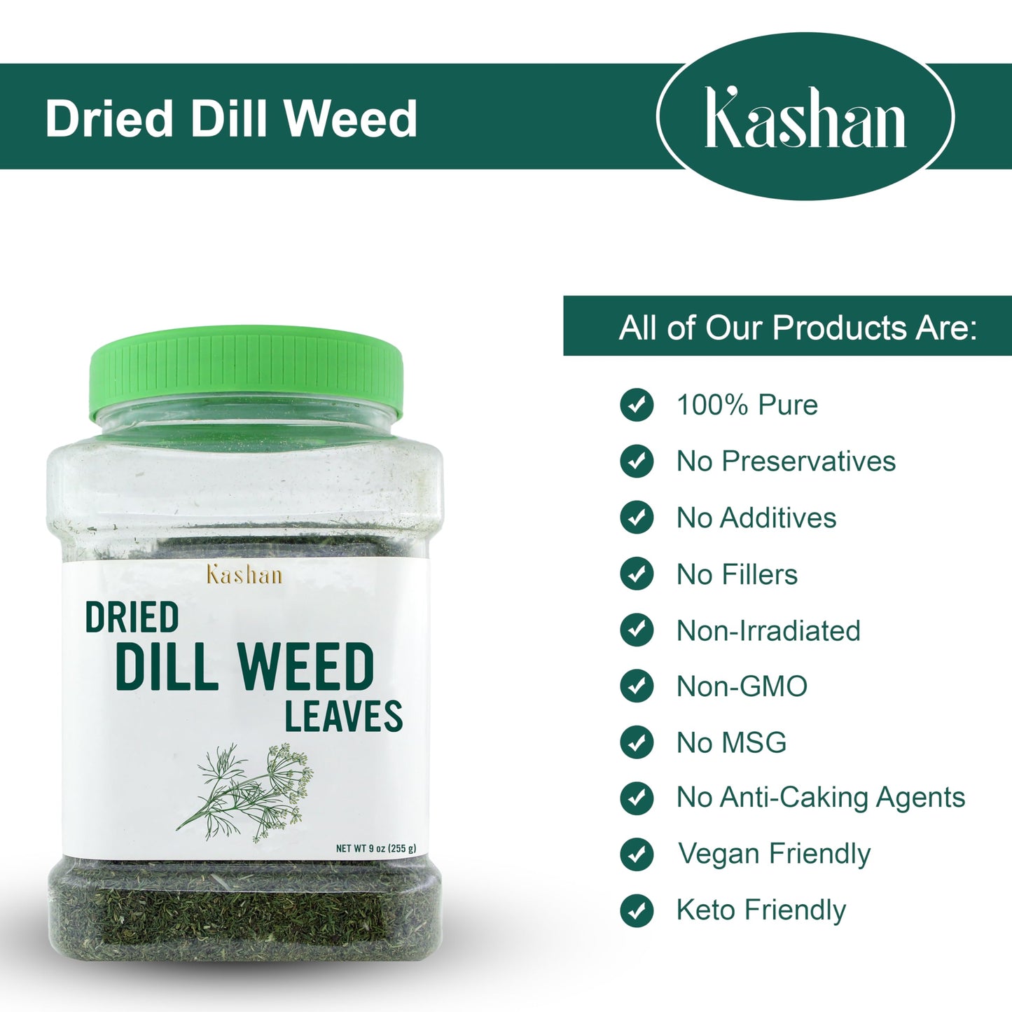 Kashan Dill Weed, Great Aromatic Seasoning for Food Flavoring, Salad, Soups and Meat, Garnish, Vegetarian 9oz (255g)