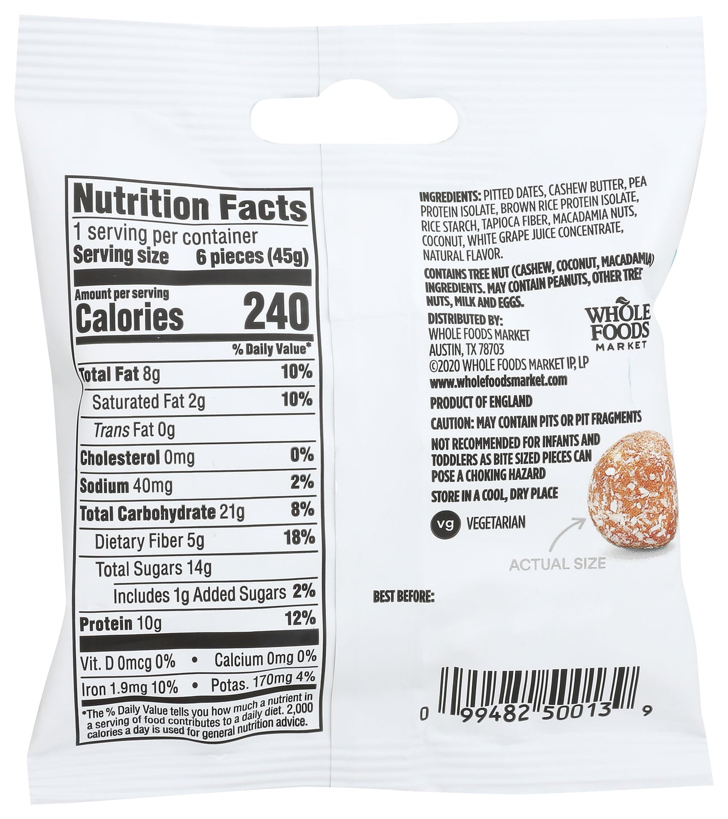 365 by Whole Foods Market, Coconut Macadamia Protein Chewy Bites, 1.58 Ounce