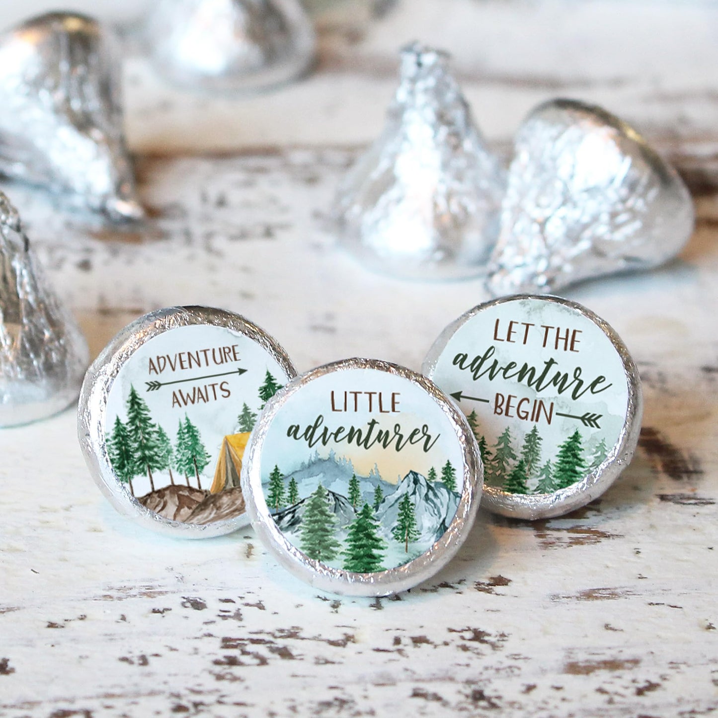 Little Adventurer Baby Shower Chocolate Kisses Candy Stickers, Adventure Awaits Stickers - 180 Count