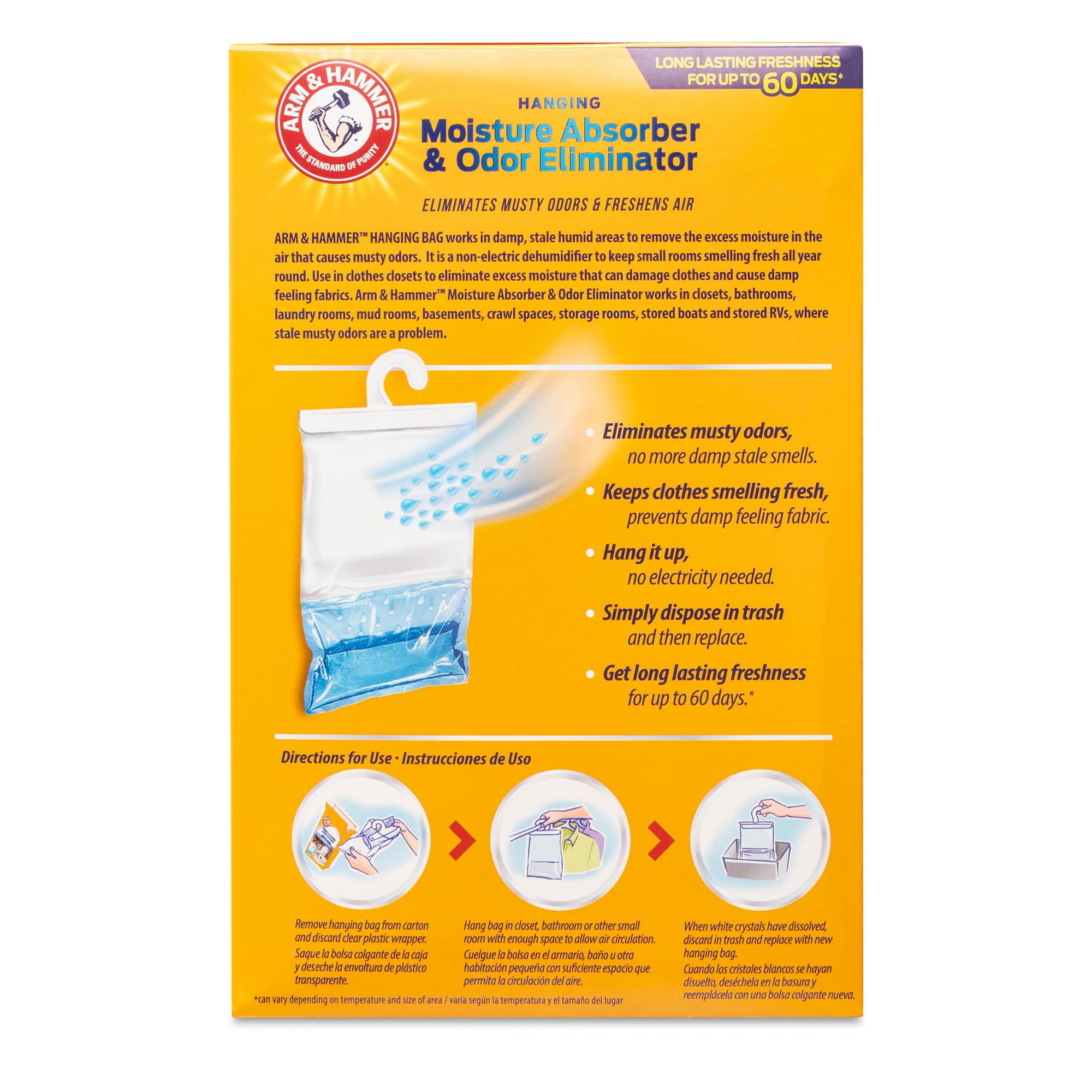 Arm & Hammer Moisture Absorber & Odor Eliminator - Fragrance Free Hanging Moisture Absorber Bag for Fresher Air, Humidity Absorber Bags for Closets