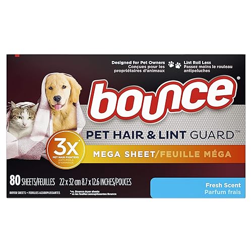 Bounce Pet Hair and Lint Guard Mega Dryer Sheets, Fresh Scent, 80 ct