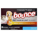 Bounce Pet Hair and Lint Guard Mega Dryer Sheets, Fresh Scent, 80 ct