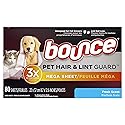 Bounce Pet Hair and Lint Guard Mega Dryer Sheets, Fresh Scent, 80 ct