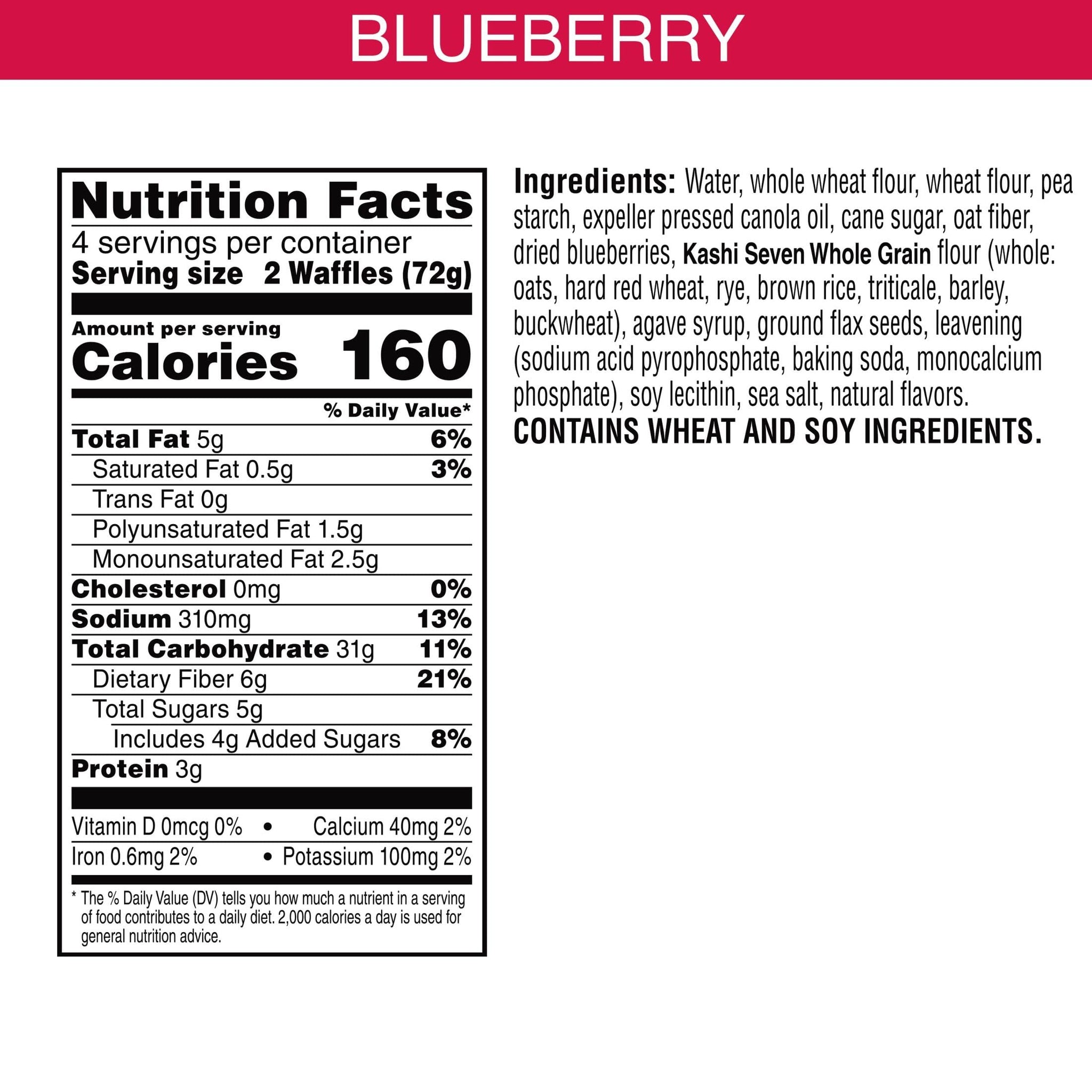 Kashi Frozen Waffles, Vegan, Frozen Breakfast for Kids, Blueberry, 10.1oz Box (8 Waffles)
