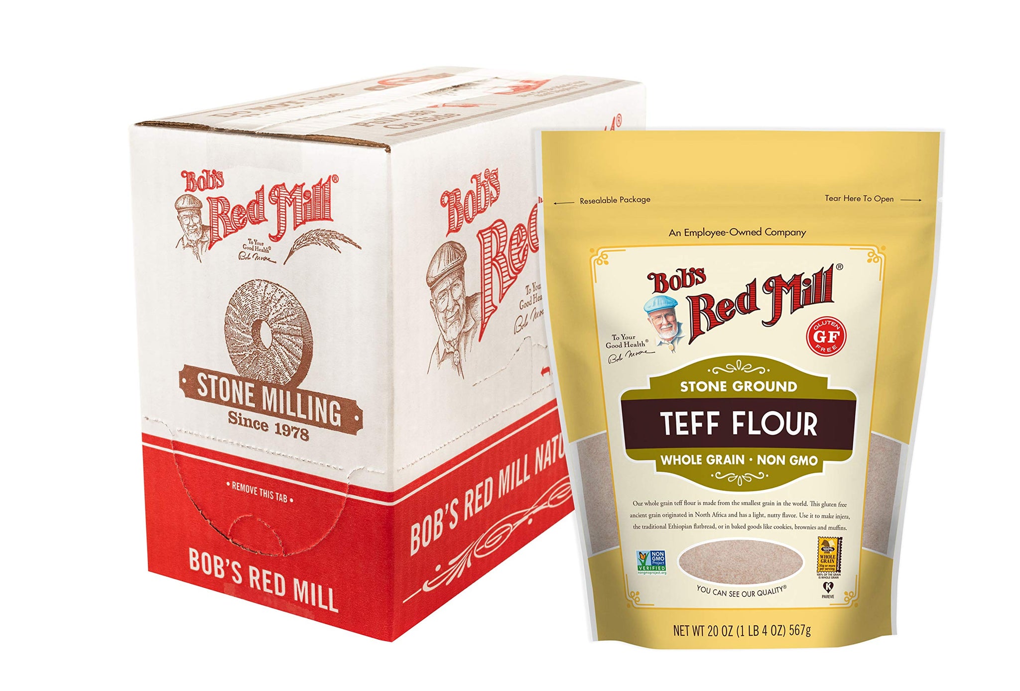 Bob's Red Mill Teff Flour, 20oz (Pack of 4) - Non GMO, Whole Grain, Vegan, Kosher