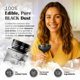 Bakeebake Luster Dust Edible 15g - Edible Glitter for Drinks & Desserts - Gluten Free Edible Black Dust for Cake Decorating - Tasteless Vegan Drink