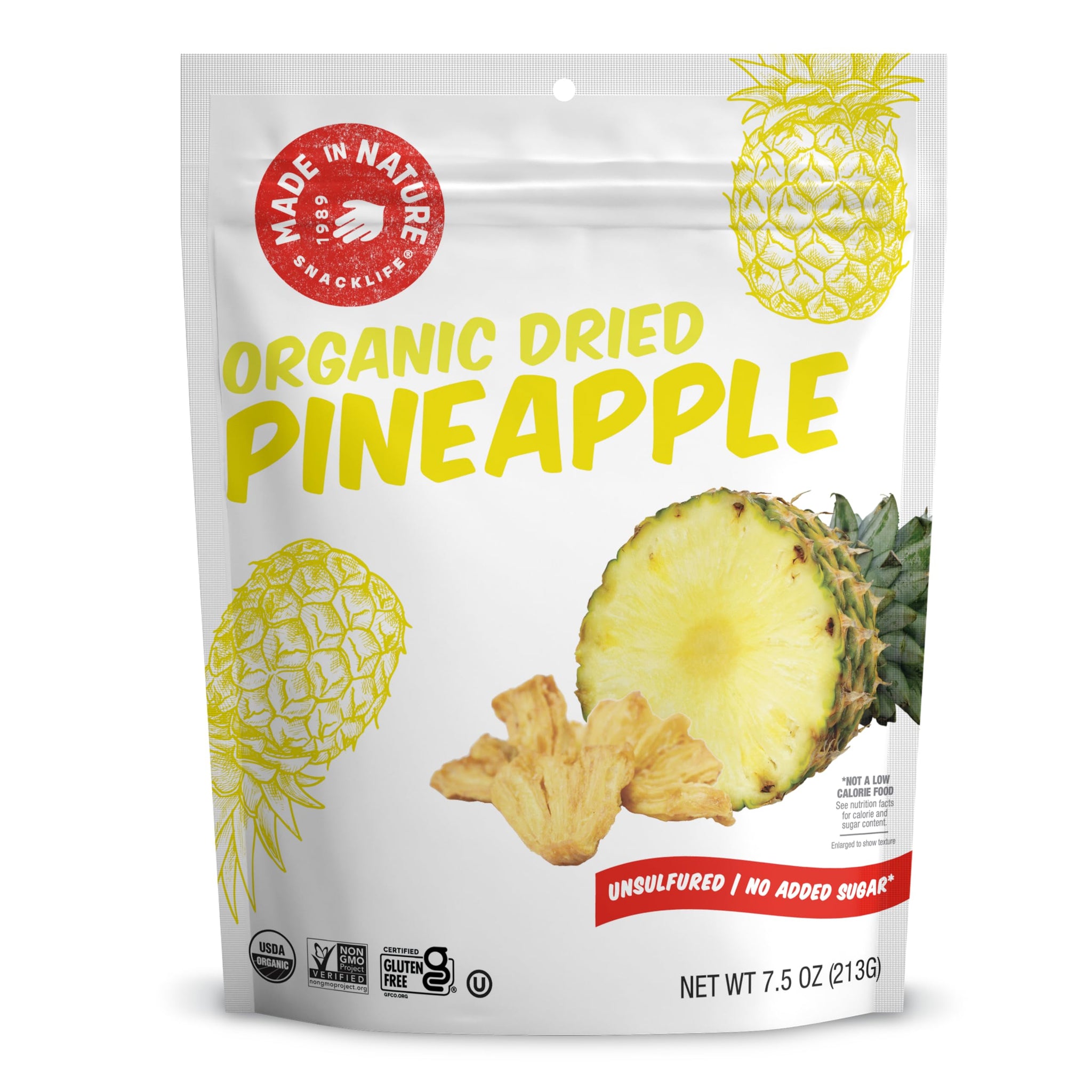 Made In Nature Organic Dried Pineapples, 7.5 Ounce (Pack of 1) - Vegan Snack, Non-GMO, Unsulfured, Gluten Free, Kosher
