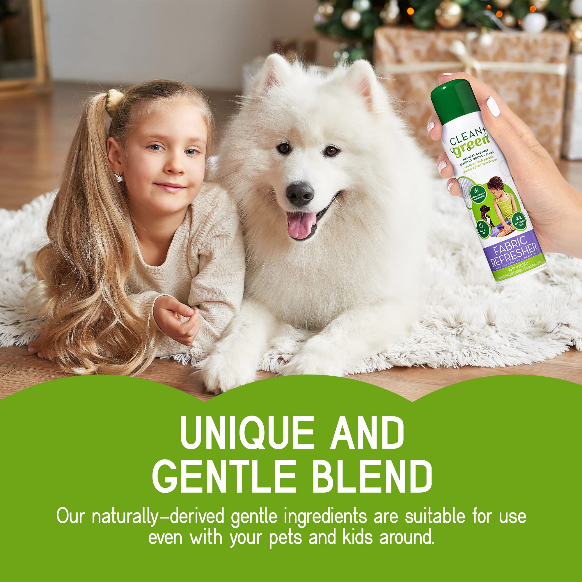 Green+Clean Natural Fabric Pet Refresher Spray - Carpet Cleaner, Cleans Kitty Litter and Dog Poop from Carpet, Upholstery, and More - Couch Cleaner