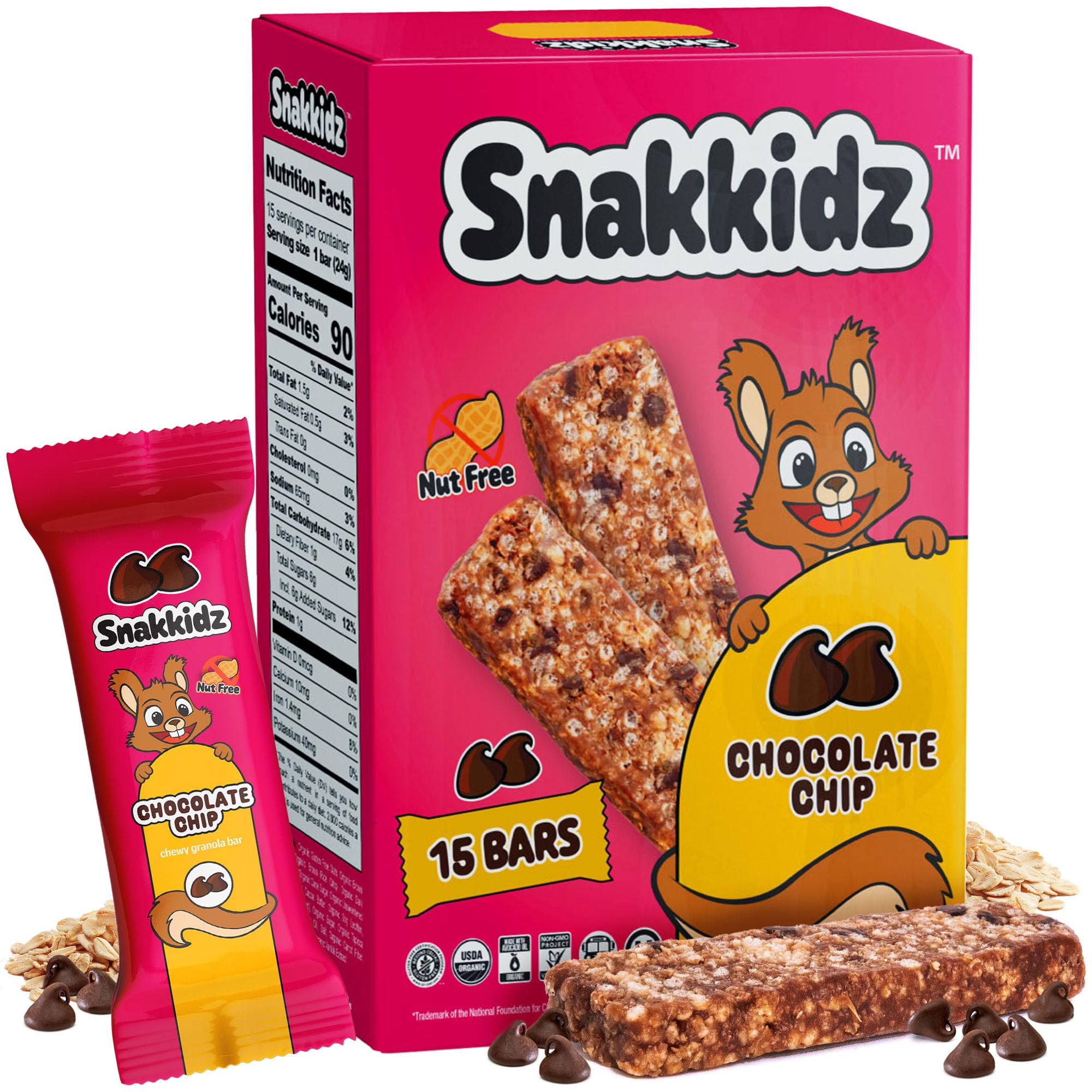 Snakkidz Organic Chewy Granola Bars for Kids, Allergen-Free, Nut-Free, Gluten-Free, Low Sugar Snack Bars Made with Avocado Oil, Individually Wrapped