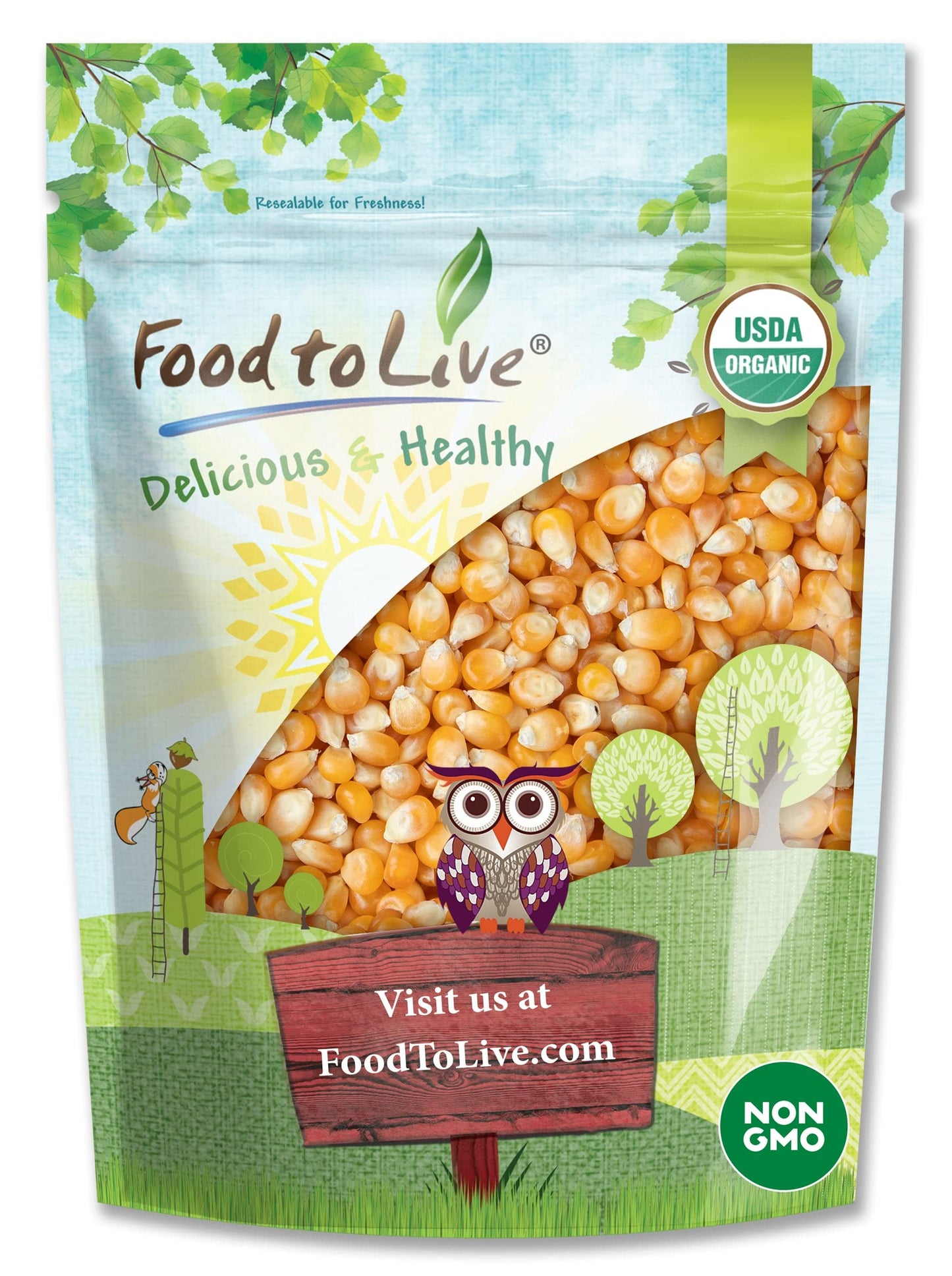 Food to Live Organic Yellow Popcorn, 3 pounds - Non-GMO Corn Kernels, 100% Whole Grain, No Additives, No Preservatives, Bulk. Theater-Quality Popcorn