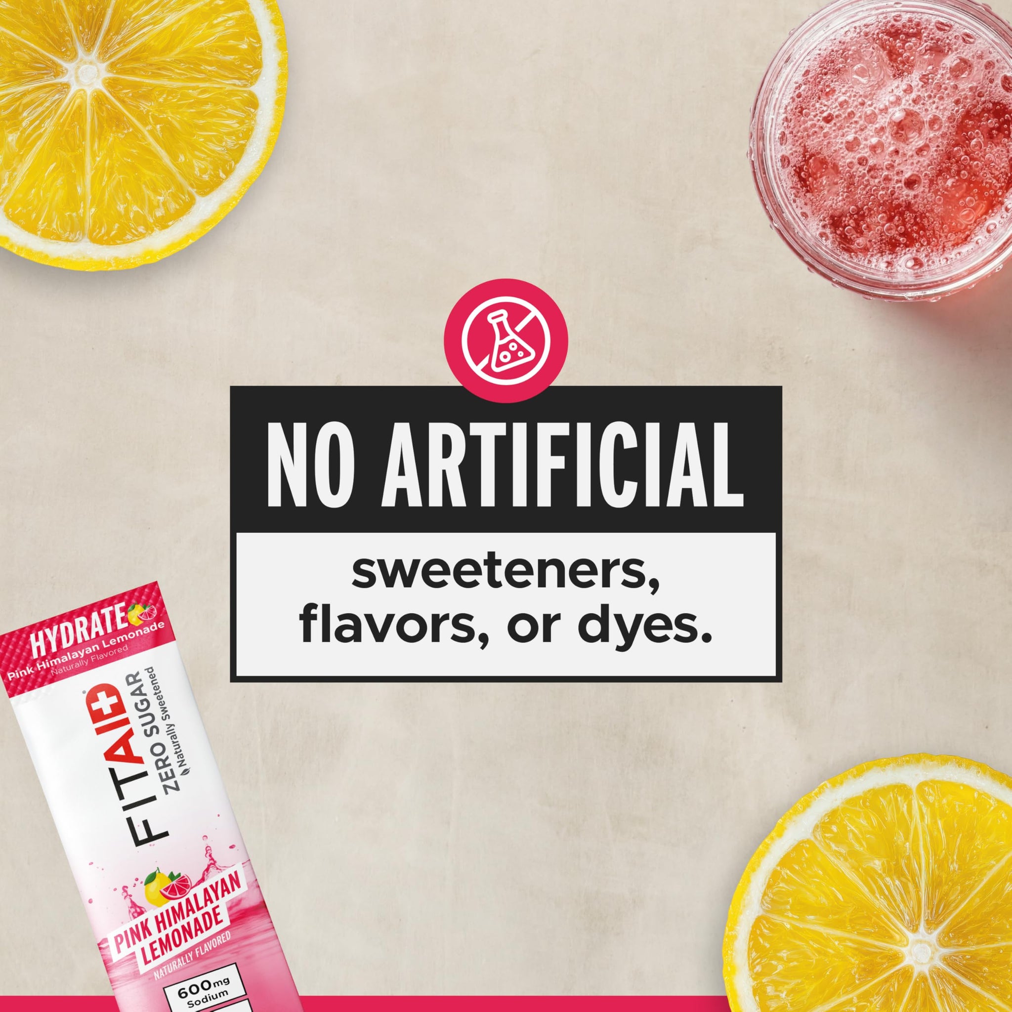 LIFEAID FITAID Hydrate Clean Electrolyte Mix, Zero Sugar, Balanced Electrolyte Ratios: 600mg Sodium, 500mg Potassium, 125mg Magnesium, Pink Lemonade
