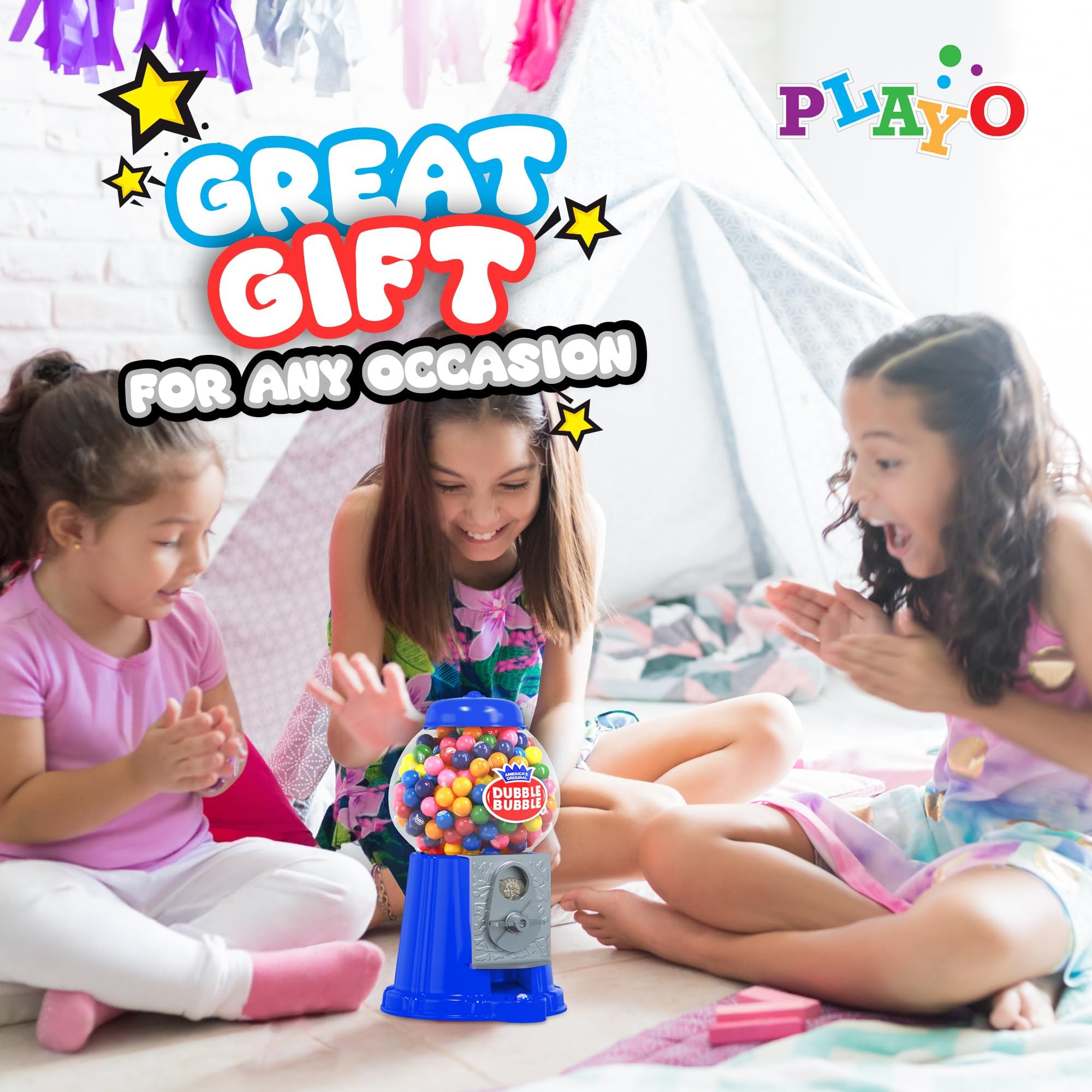 Gumball Machine For Kids 8.5" - Candy Dispenser Machine Includes 85 Gum Balls - Coin Operated Double Bubble Gum Machine And Toy Bank - Mini Gumball