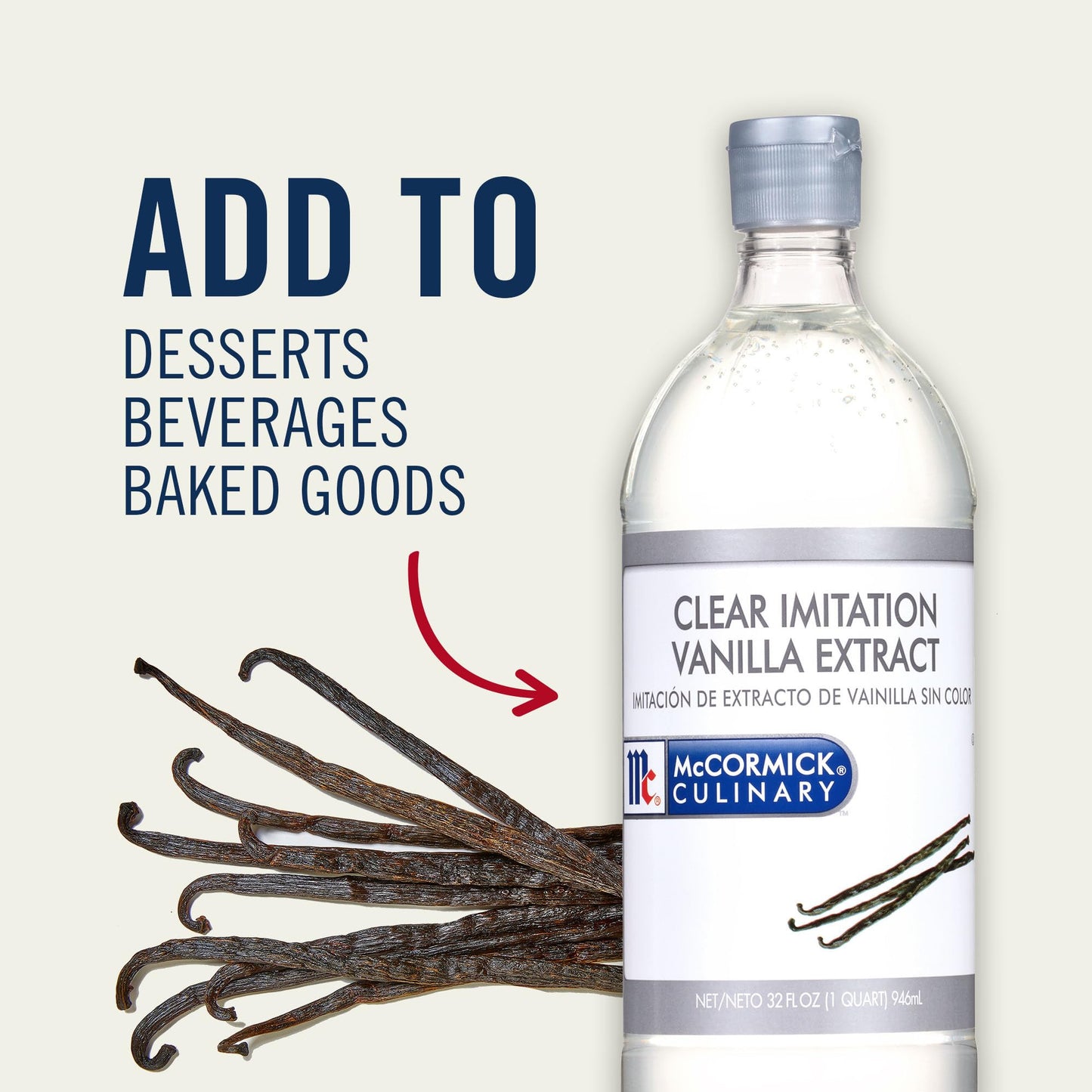 McCormick Culinary Clear Imitation Vanilla Extract, 32 fl oz - One 32 Fluid Ounce Bottle of Clear Vanilla Flavoring for Baking, Perfect in Baked