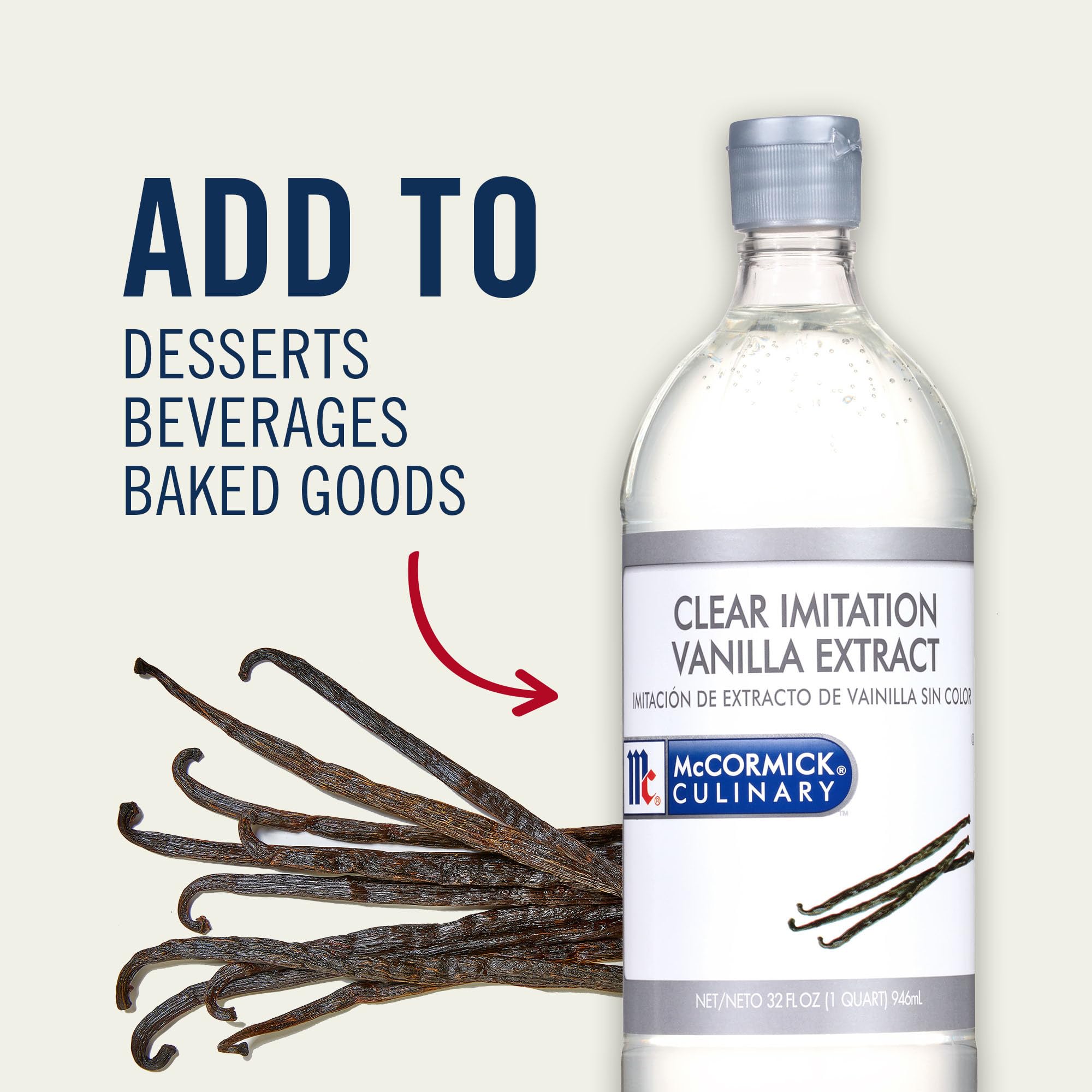 McCormick Culinary Clear Imitation Vanilla Extract, 32 fl oz - One 32 Fluid Ounce Bottle of Clear Vanilla Flavoring for Baking, Perfect in Baked