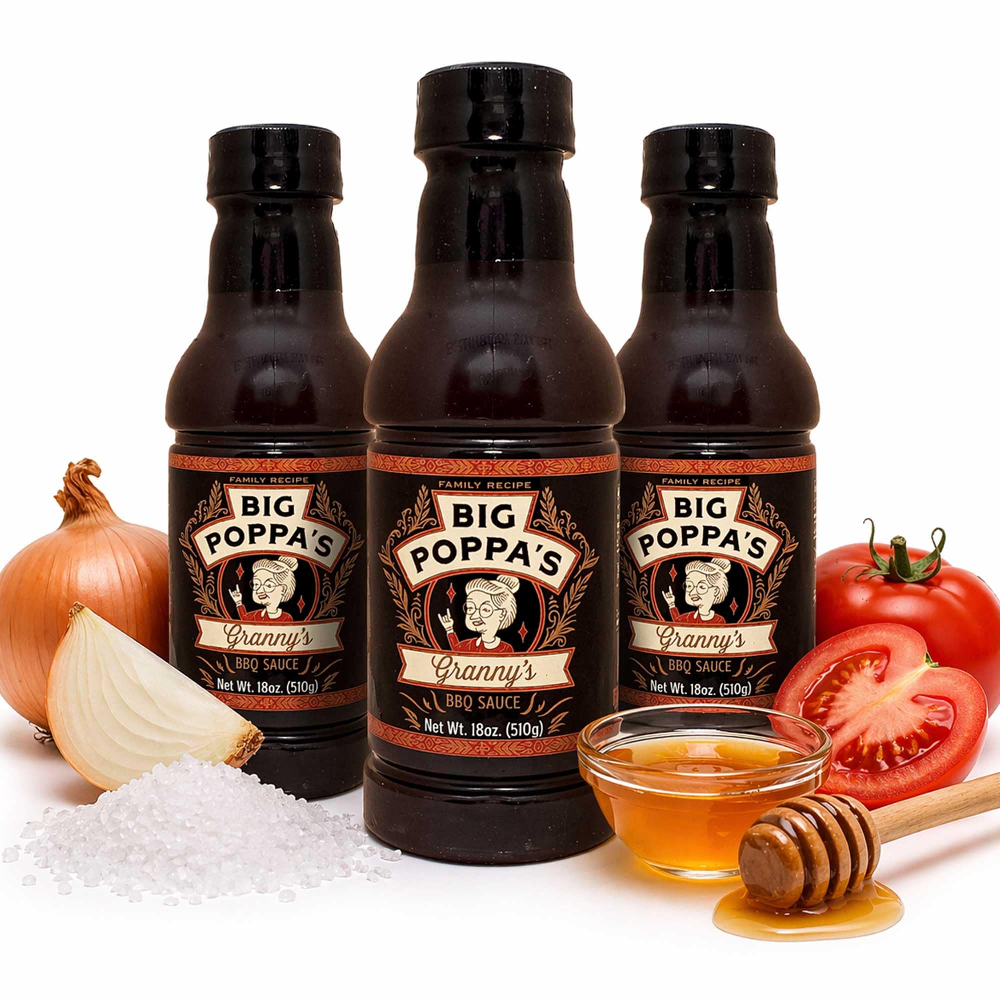 Big Poppa’s Granny’s BBQ Sauce 3-Pack - Award-Winning Sweet BBQ Sauce for Chicken, Pork and Beef - Thin Glaze-Style, Mild Heat, Crowd-Pleasing Flavor