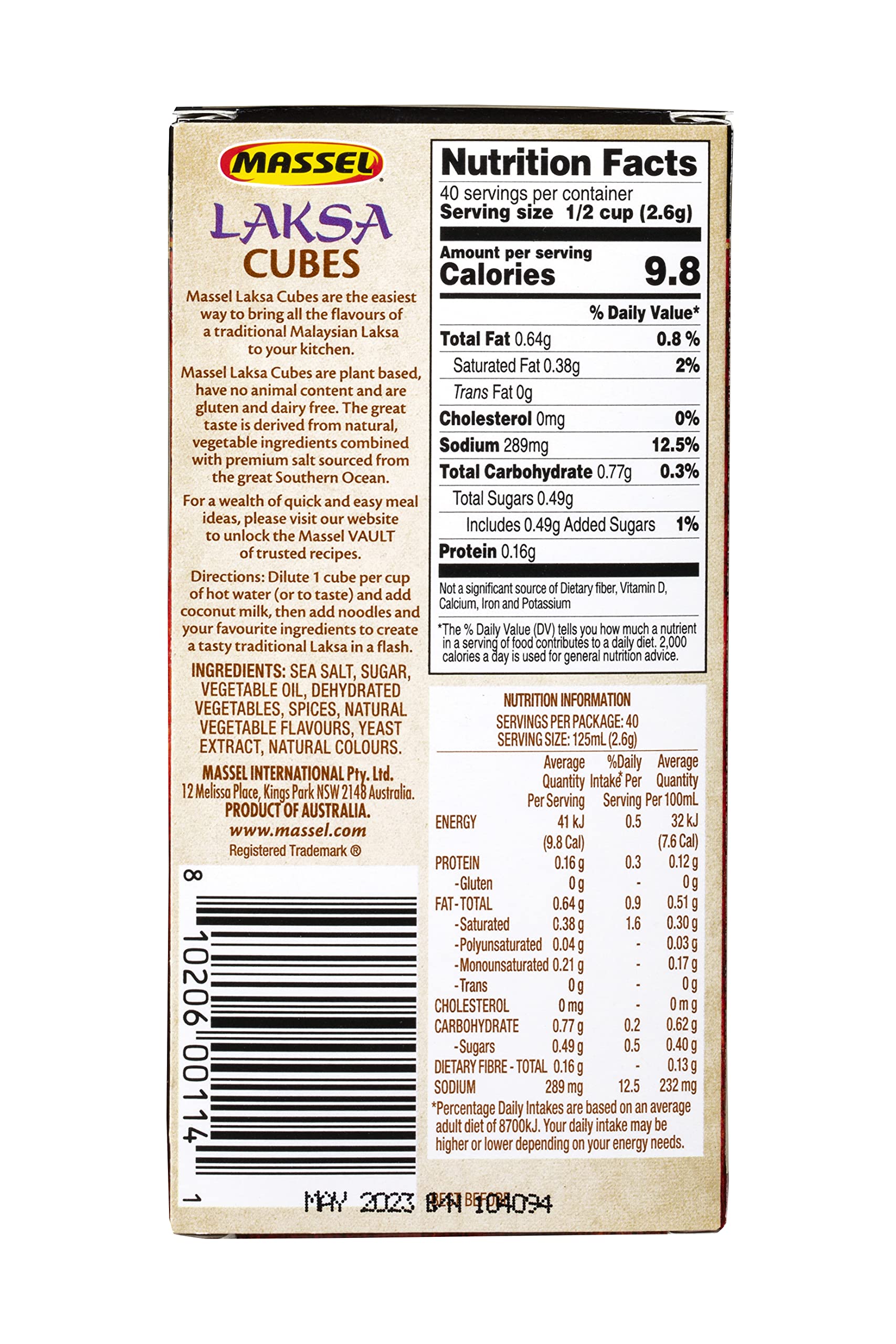 Massel Instant Laksa Bouillon Broth Cubes | 6 x 105g | Gluten & Dairy Free, No MSG, Non-GMO, Trans Fat Free, No Animal Content