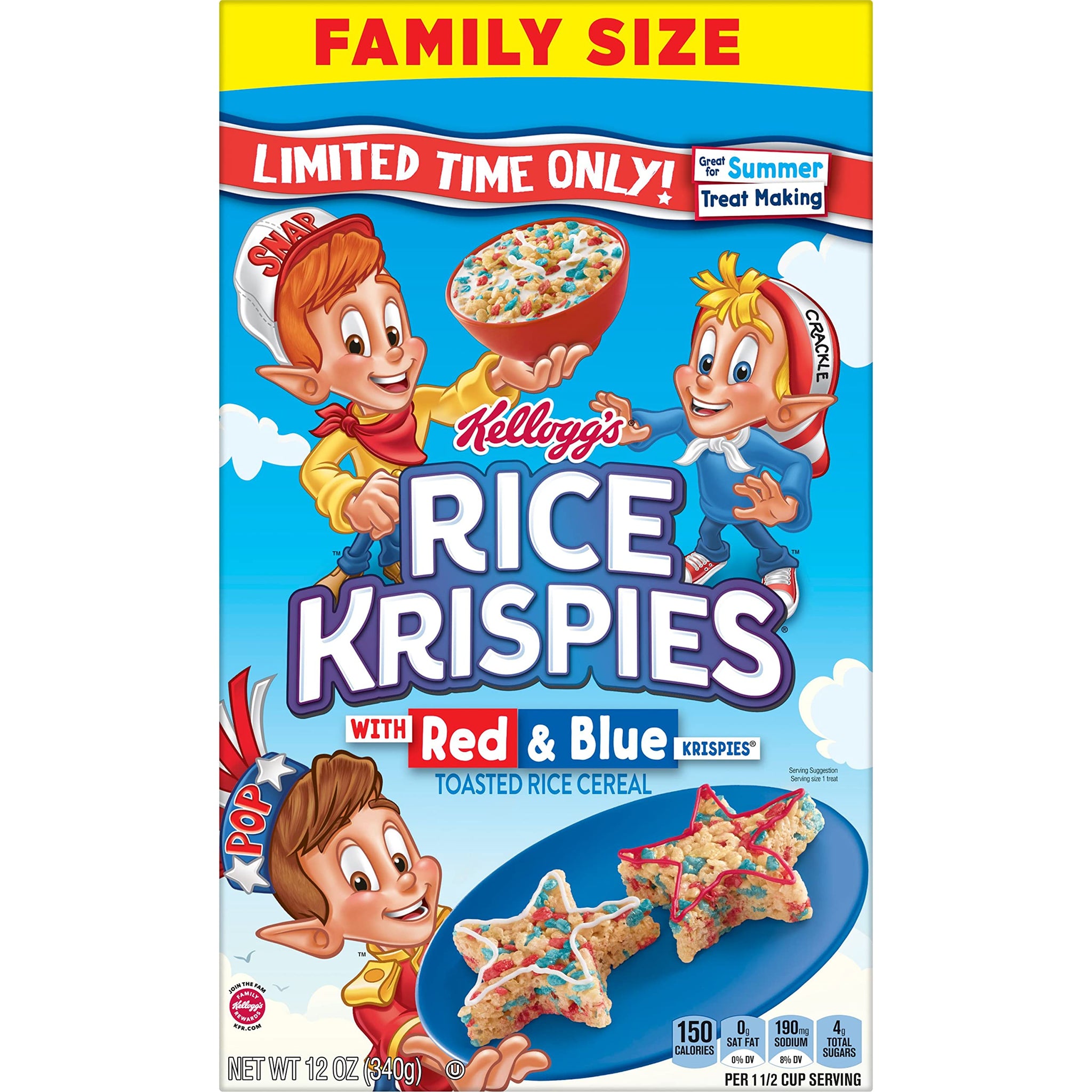 Rice Krispies Breakfast Cereal, Fat Free, Original with Red and Blue Color Mix, 12oz Box (1 Box)