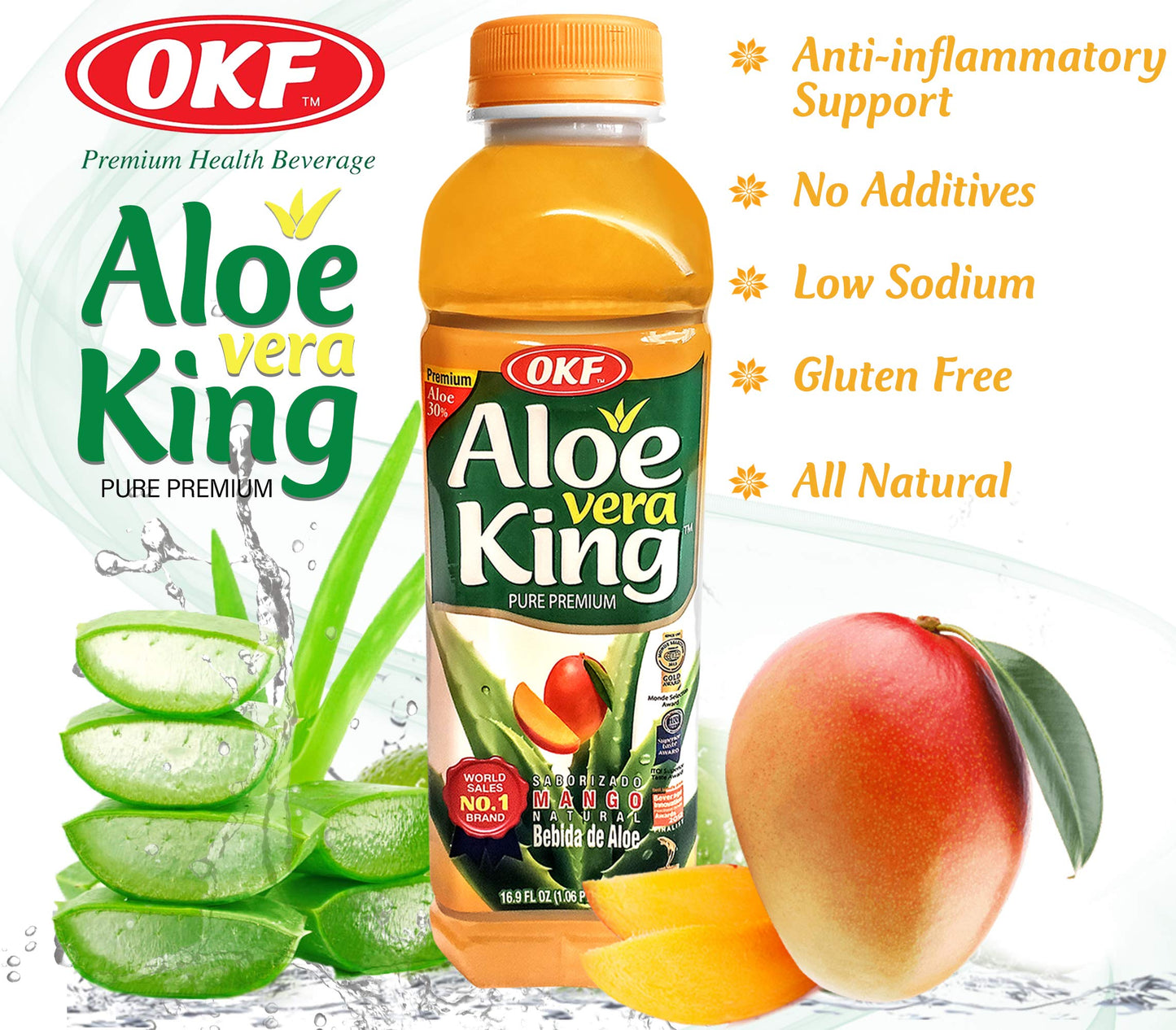 Okf Aloe Vera King Mango Drink, 16.9oz (Pack of 10)
