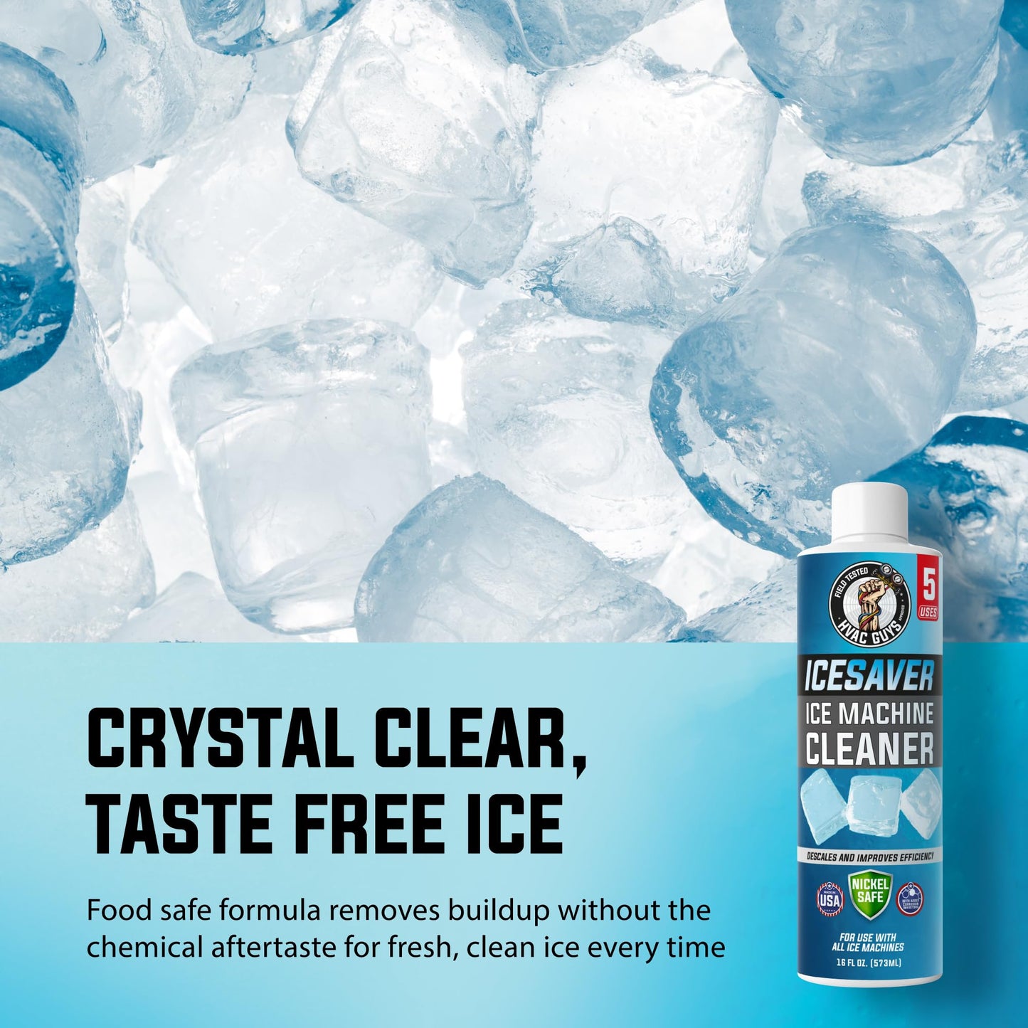 HVAC Guys Ice Machine Cleaner and Descaler 16oz (5 Uses) Removes Scale and Mineral Buildup for Clean, Fresh-Tasting Ice, Nickel and Tin Safe, Made in