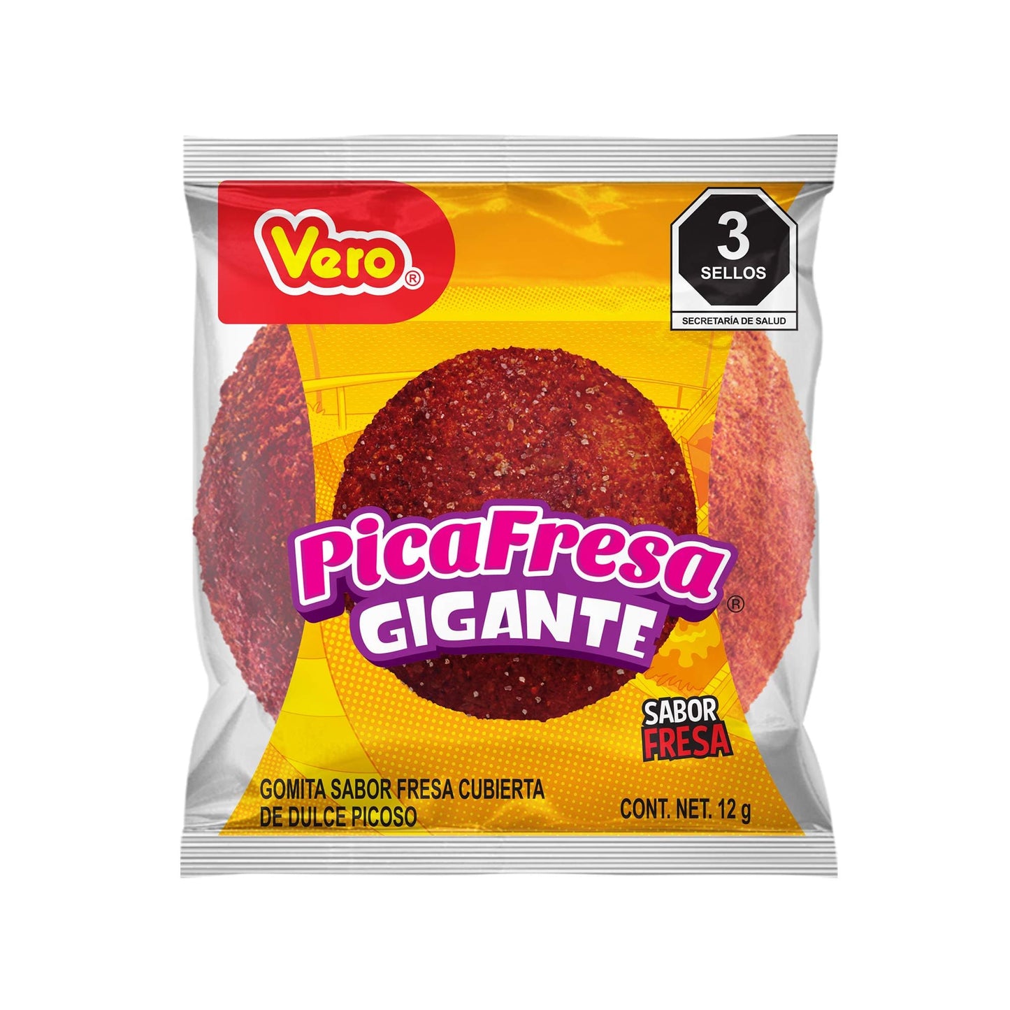 Vero Pica Fresa Chili Strawberry Flavor Gummy Giant Mexican Candy 60 Pieces 720g Mexican Candy with Free Chocolate Kinder Bar Authentic